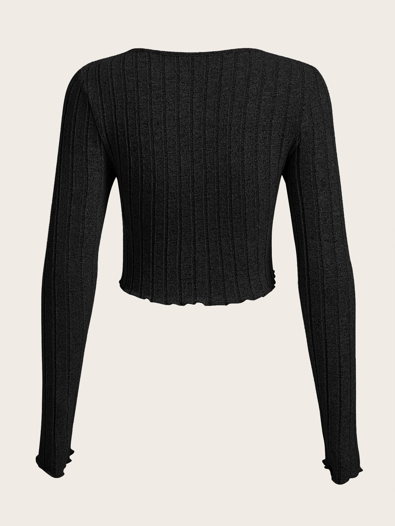 SHEIN EZwear Camiseta crop con botón delantero ribete en forma de lechuga