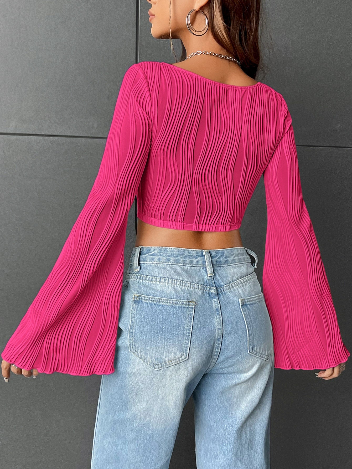 SHEIN EZwear Camiseta crop de cuello cuadrado de manga con volante