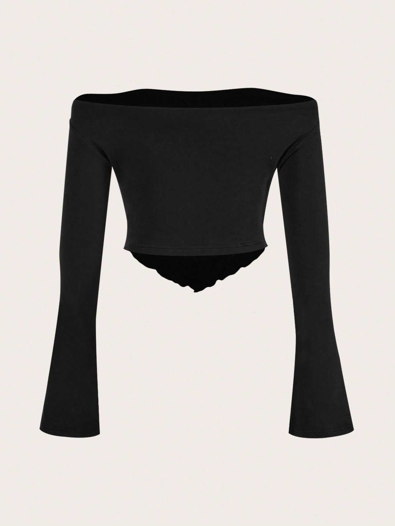 SHEIN EZwear Camiseta de manga larga de ajuste ceñido con hombros caídos, fruncido, bajo asimétrico, forro polar, una camiseta interior versátil