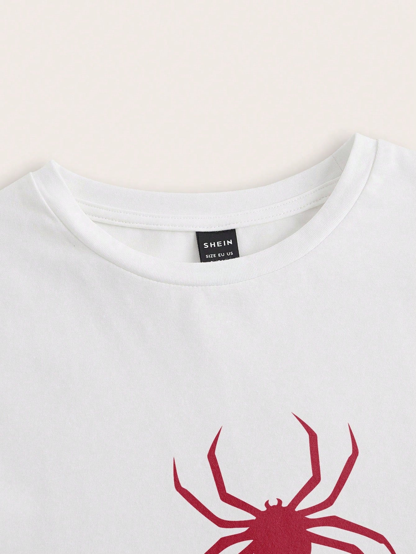 SHEIN EZwear Camiseta de verano ajustada y corta con cuello redondo y manga corta con estampado de araña casual para mujeres