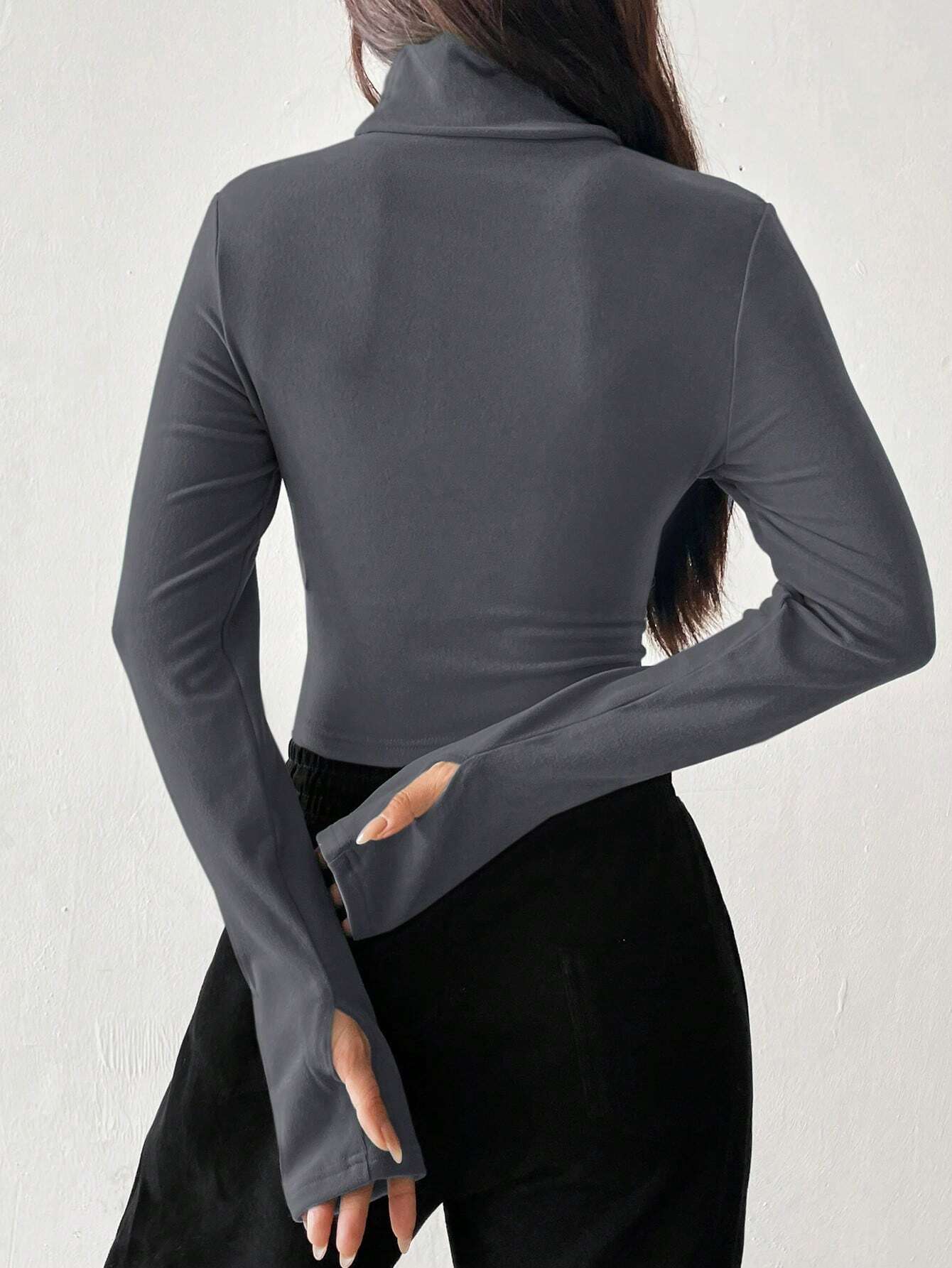 SHEIN EZwear Camiseta entallada de punto gris para mujeres