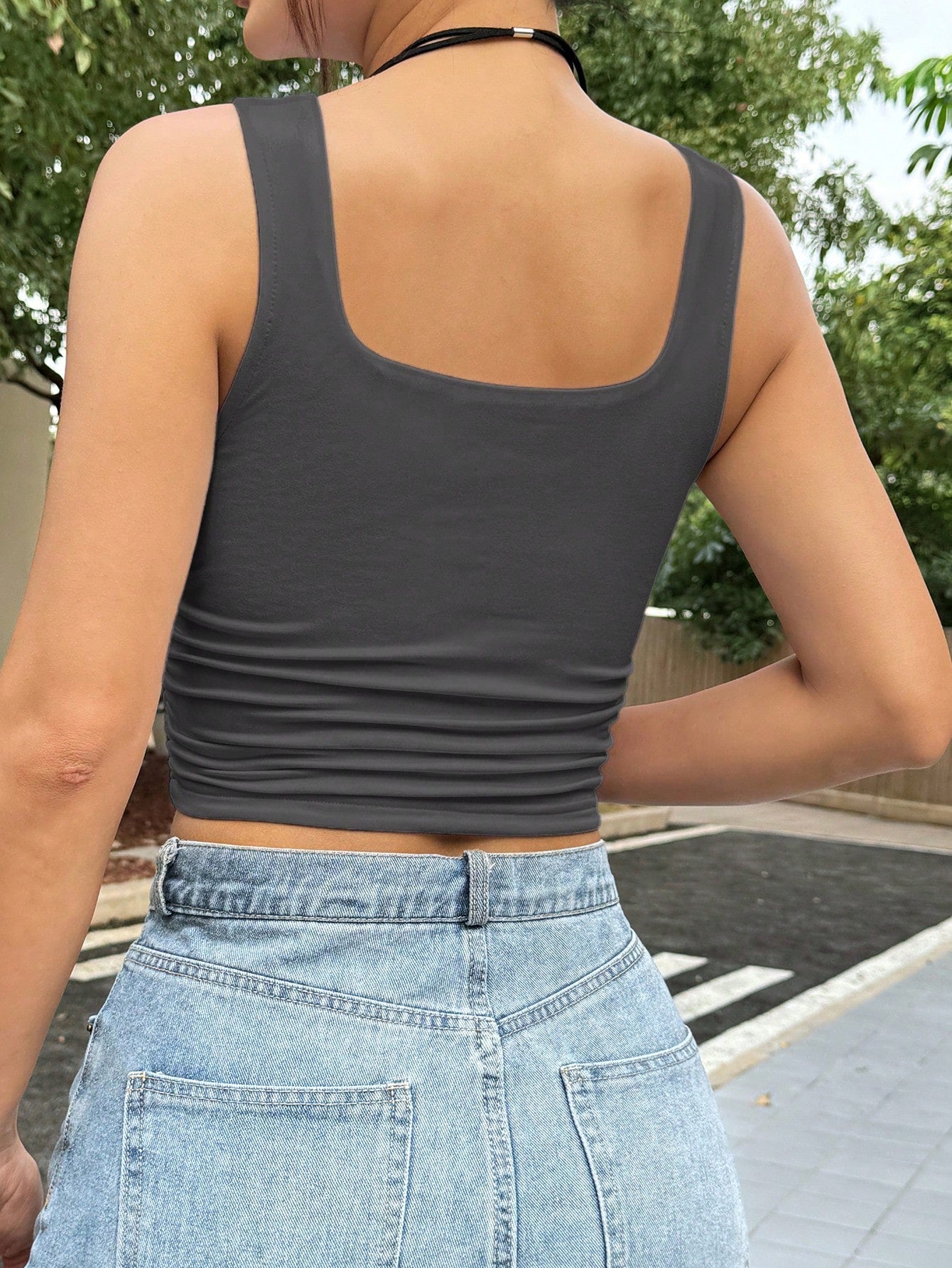 SHEIN EZwear Camiseta sin mangas holgada y simple para mujer, con tirantes anchos, uso casual diario