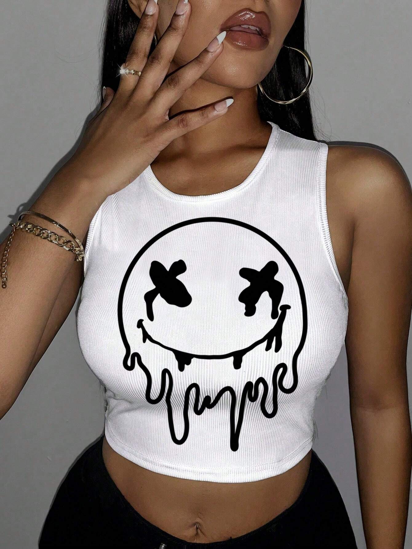 SHEIN EZwear Chaleco Sin Mangas De Mujer Con Estampado De Emojis