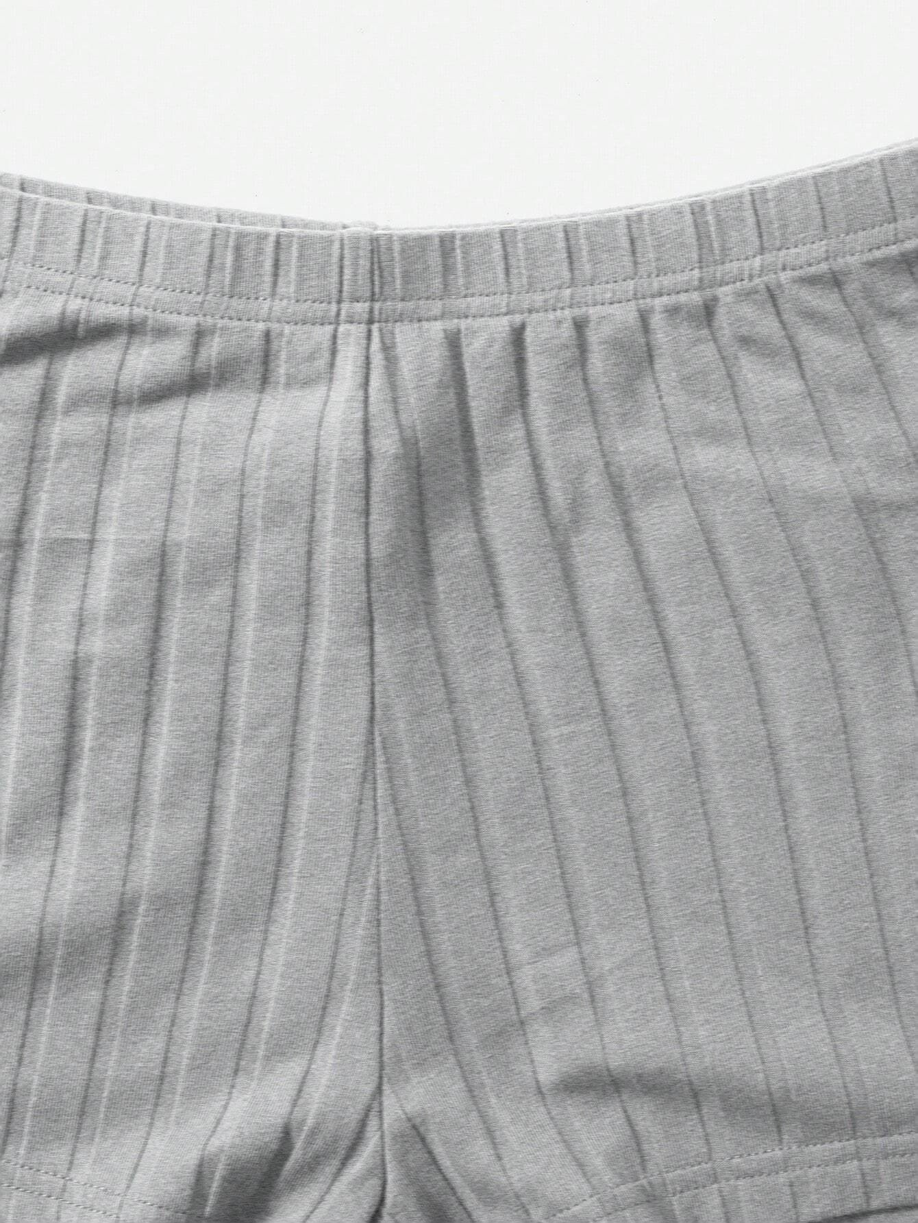 SHEIN EZwear Conjunto De Color Liso De Top Bandeau De Punto Con Lazo Frontal Y Pantalones Cortos Para Mujer