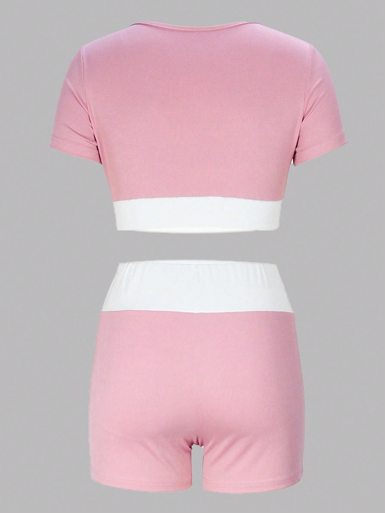 SHEIN EZwear Conjunto corto de top y shorts dulce, deportivo, sexy y de moda para mujer