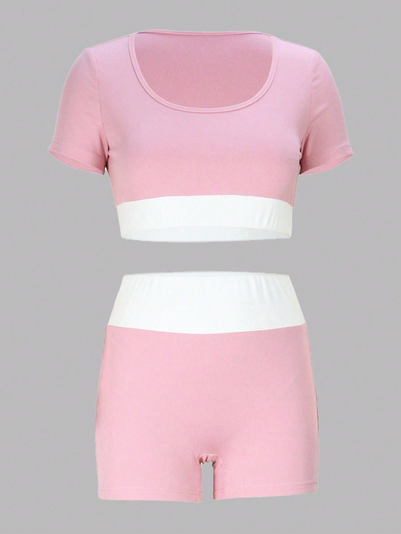SHEIN EZwear Conjunto corto de top y shorts dulce, deportivo, sexy y de moda para mujer