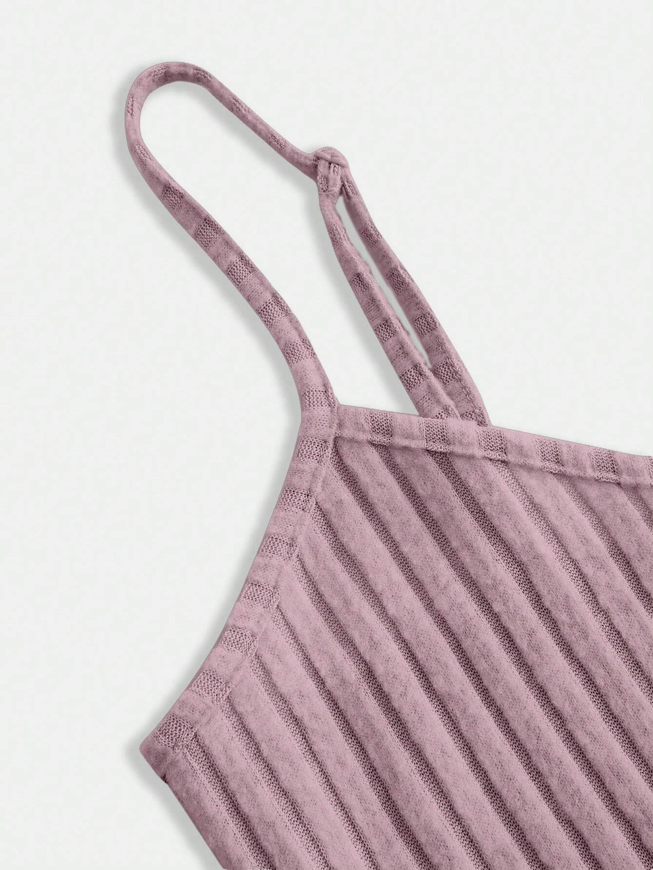 SHEIN EZwear Conjunto de chaleco de camisola ajustada y falda de media Body de punto acanalado para mujer en tono lavanda