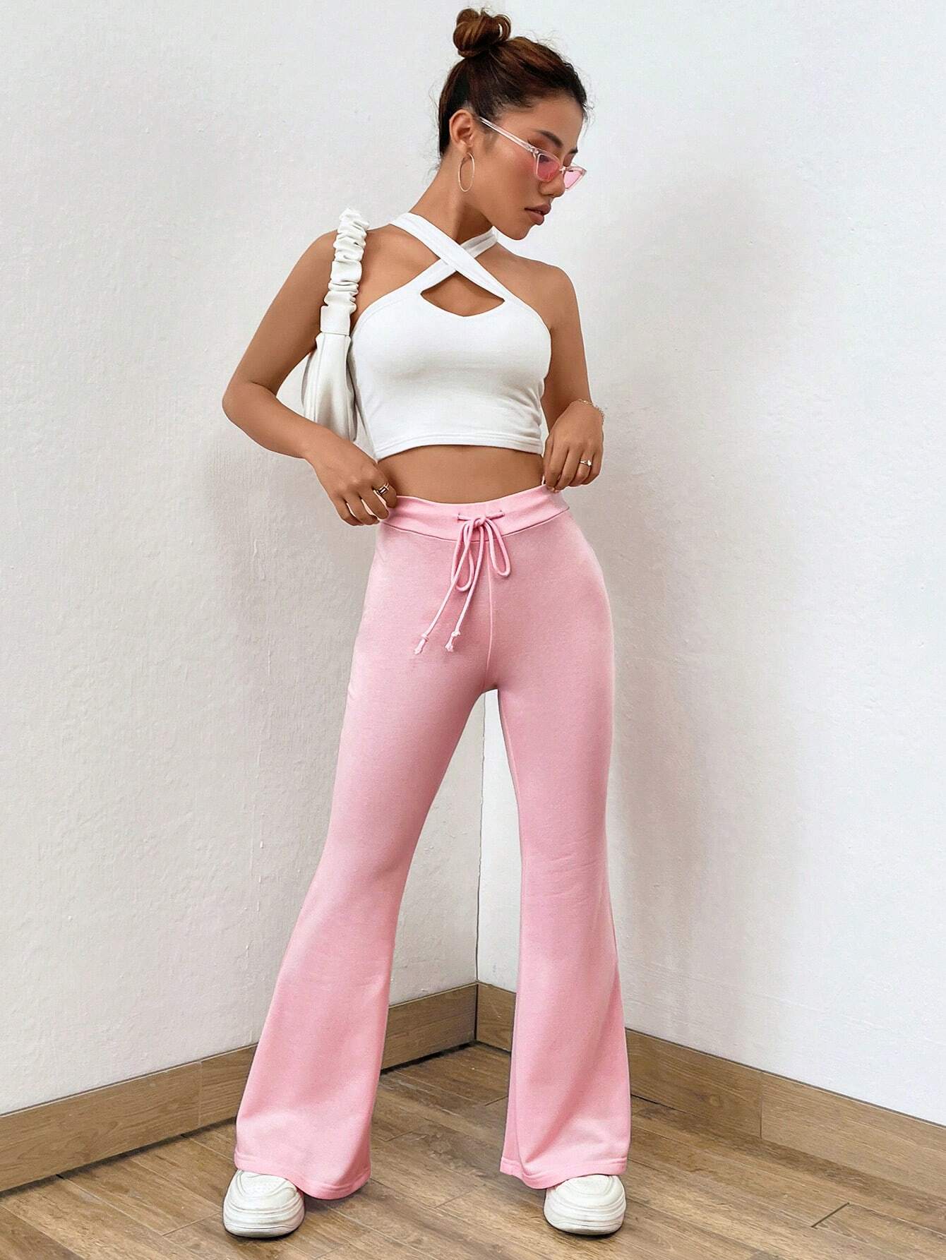 SHEIN EZwear Pantalones deportivos de cintura con cordón pierna amplia