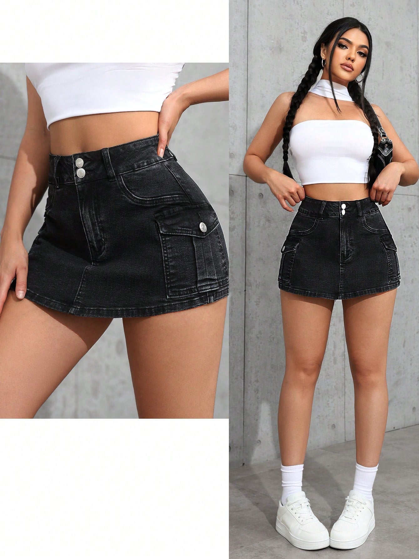SHEIN EZwear Shorts de mezclilla ajustados de unicolor con bolsillos para mujeres, para el verano