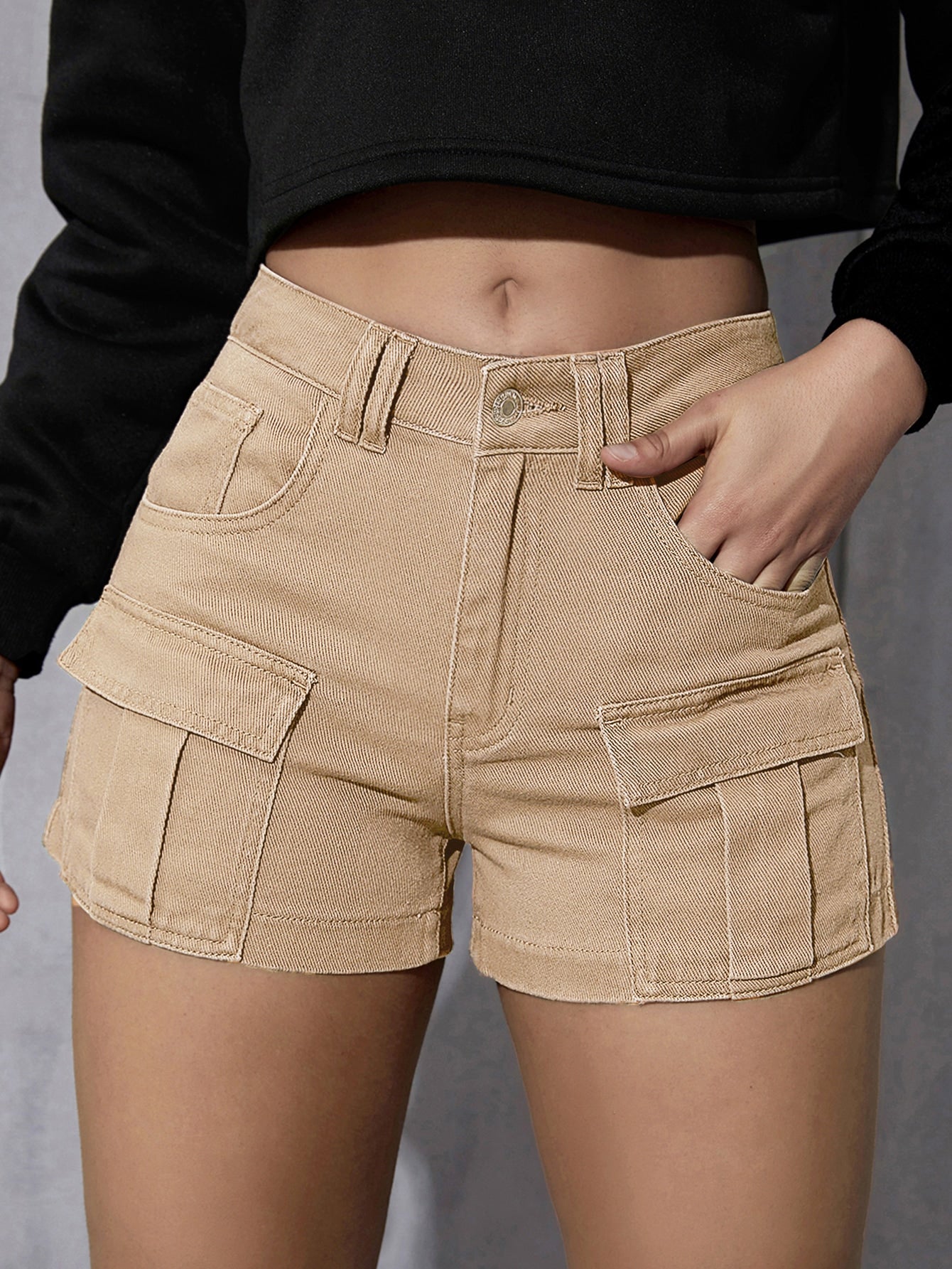 SHEIN EZwear Shorts en mezclilla con bolsillo con solapa cargo