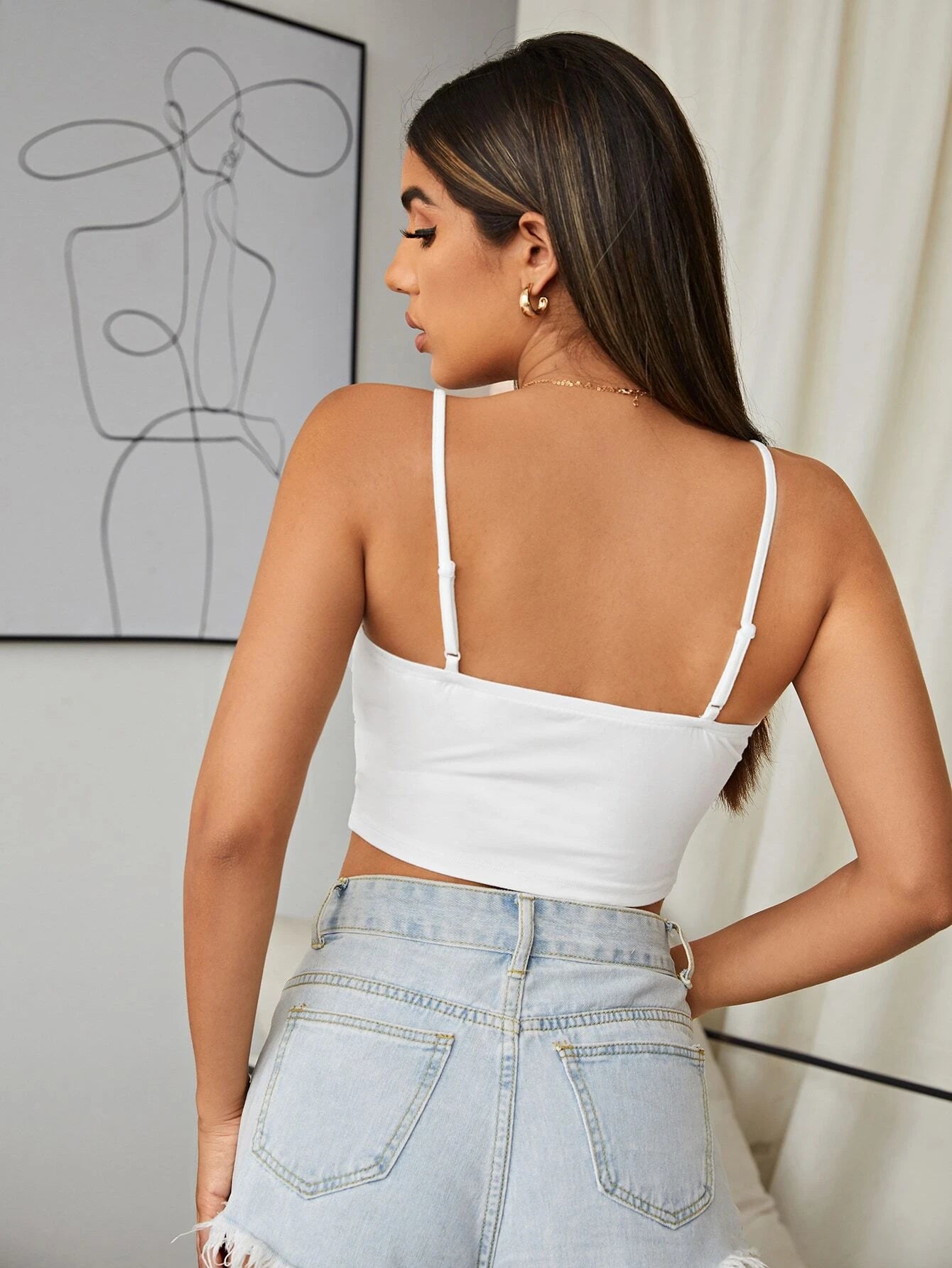 SHEIN EZwear Top Corto De Tirantes Con Detalles Fruncidos