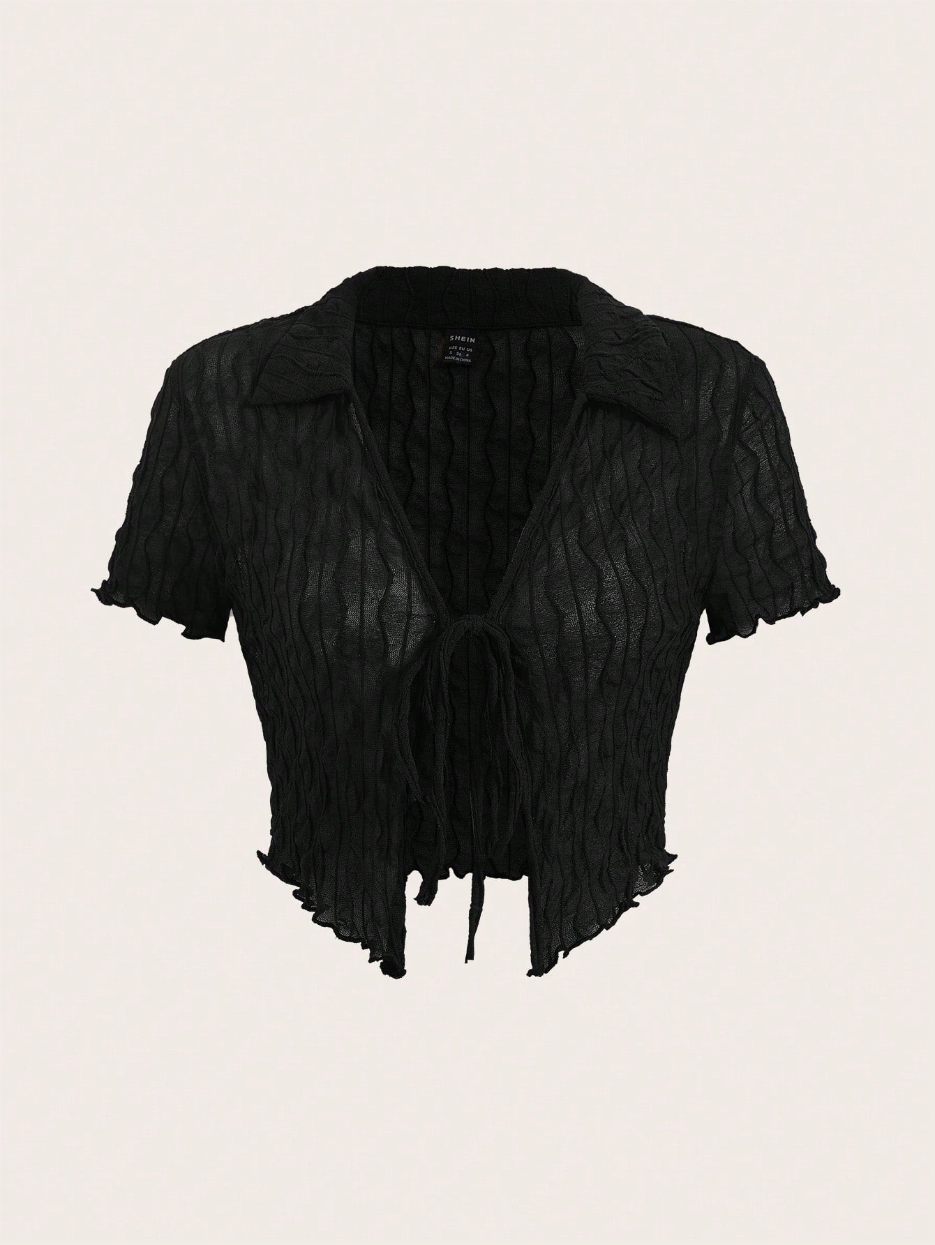 SHEIN EZwear Top con cordón delantero ribete en forma de lechuga de malla
