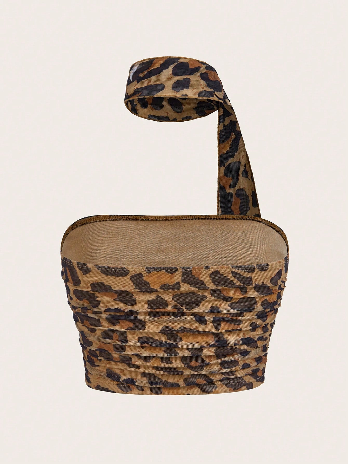 SHEIN EZwear Top con cuello de choker de malla con estampado de leopardo para mujeres