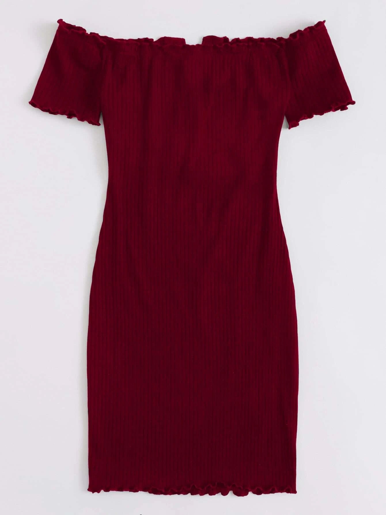 SHEIN EZwear Vestido ribete en forma de lechuga de hombros descubiertos escote V