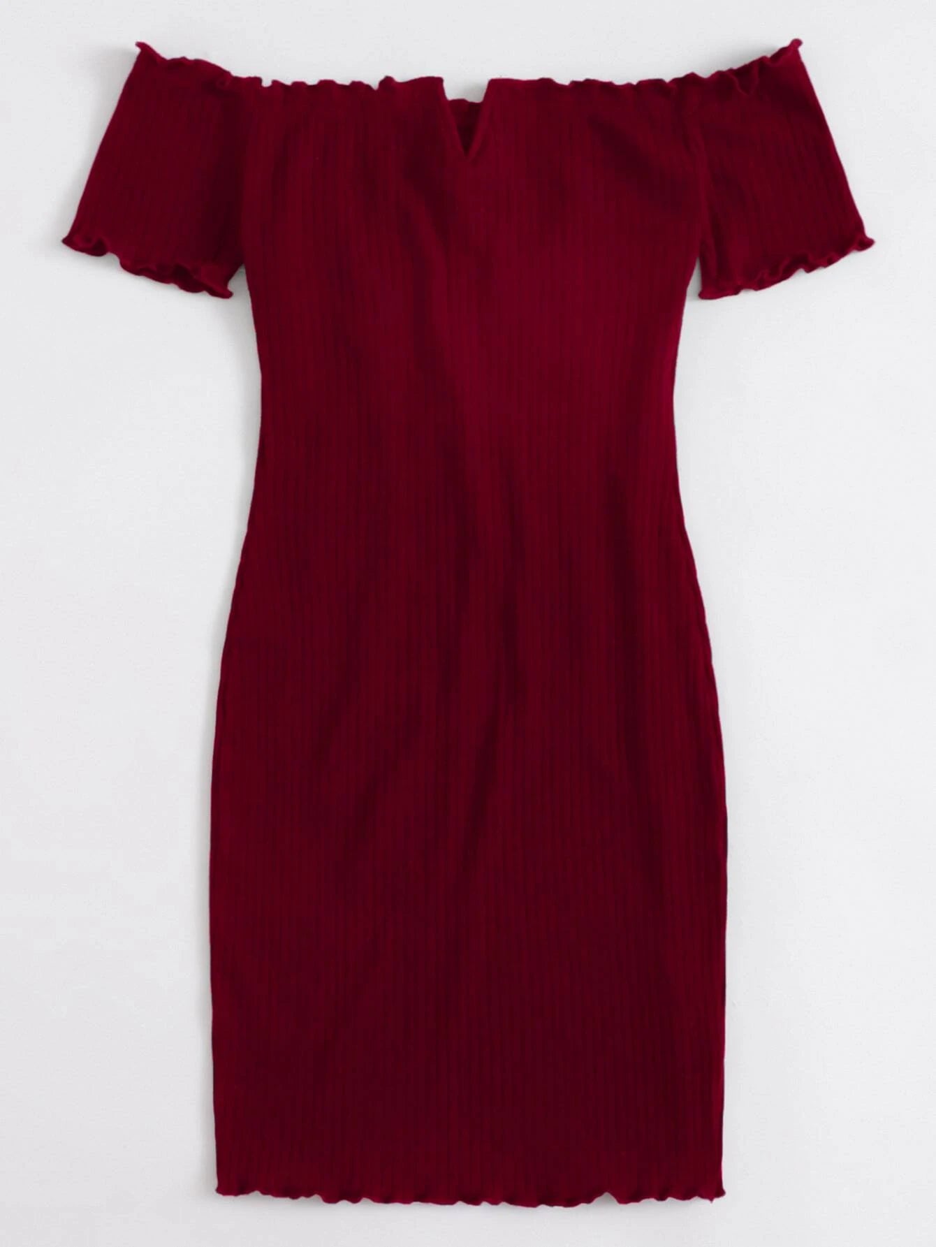 SHEIN EZwear Vestido ribete en forma de lechuga de hombros descubiertos escote V