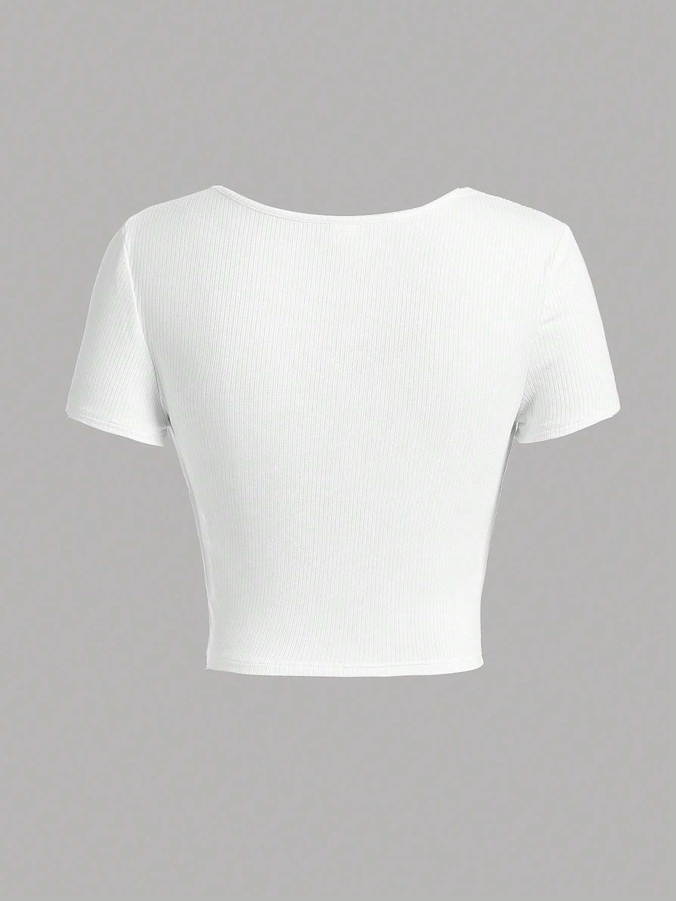SHEIN El Color Sólido Hecho Punto De Las Muchachas Adolescentes Ahueca Hacia Fuera La Camiseta Rayada Con El Cuello Del Amor, Estilo Casual
