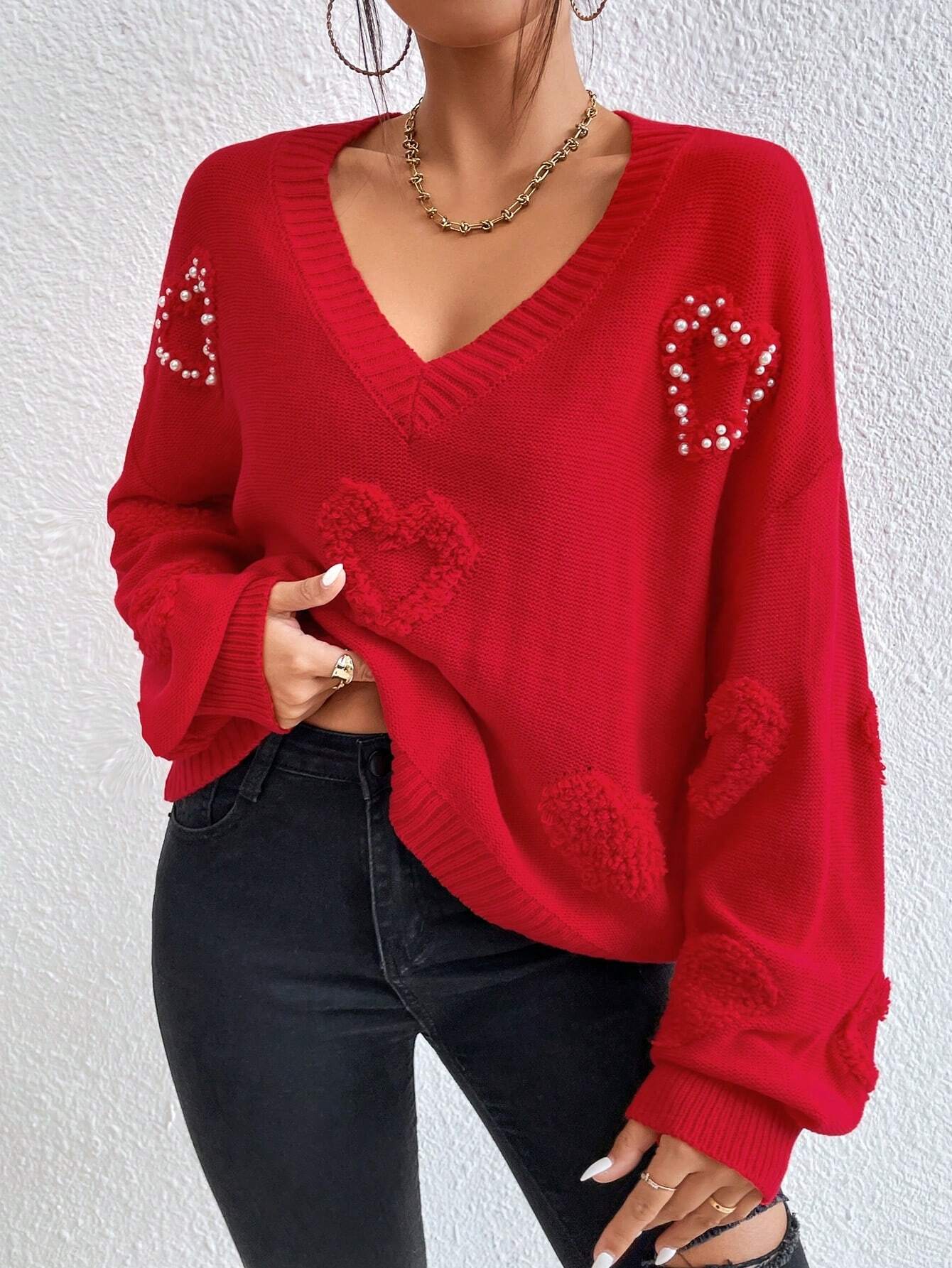SHEIN Essnce Jersey con patrón de corazón de hombros caídos