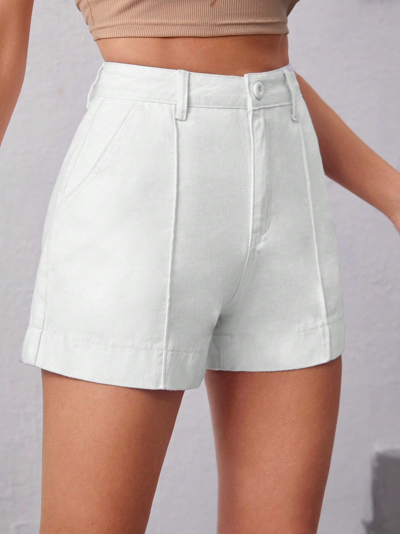 SHEIN Essnce Shorts en mezclilla unicolor con bolsillo oblicuo