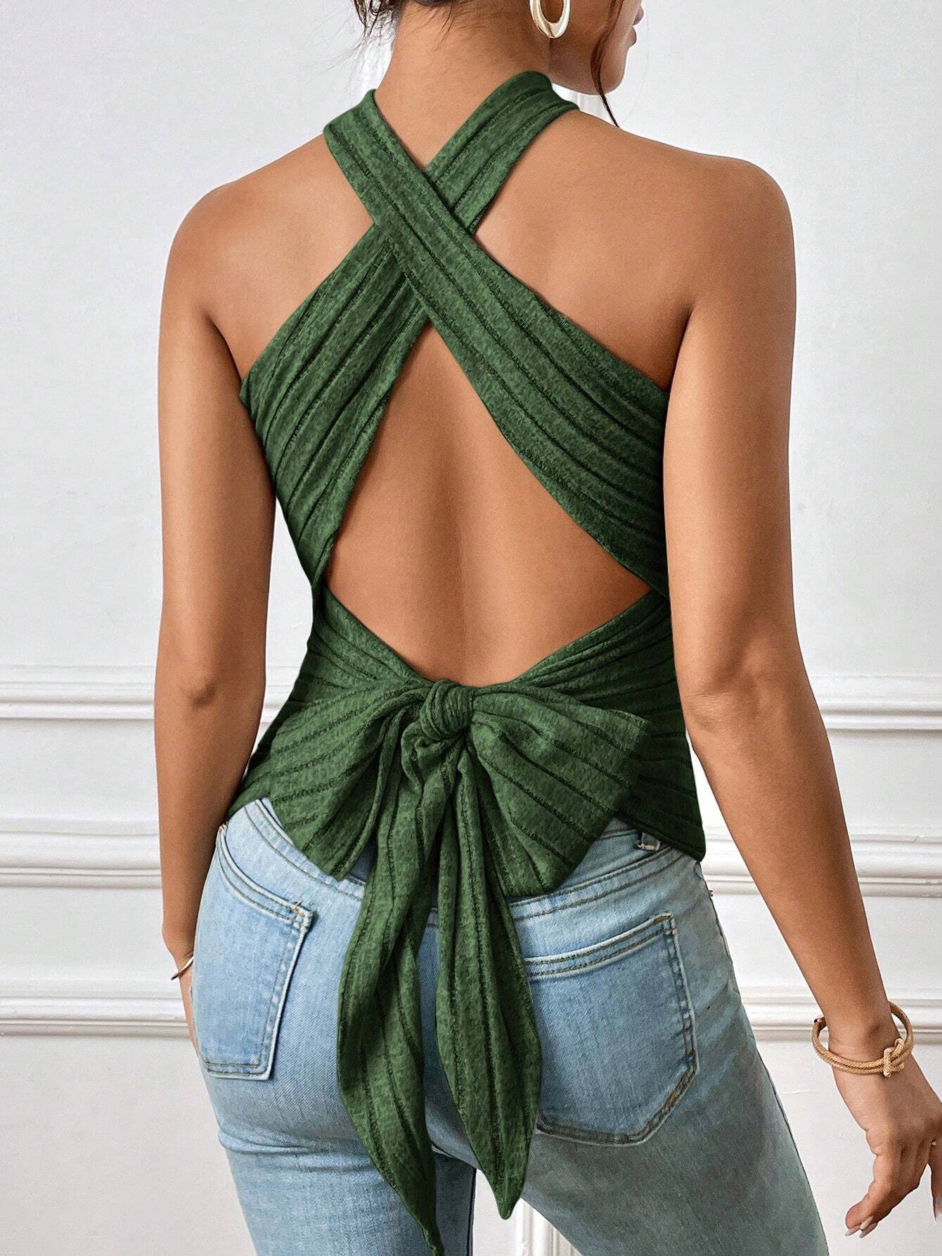 SHEIN Essnce Top De Cuello Halter Sin Espalda Para Mujeres Con Correa