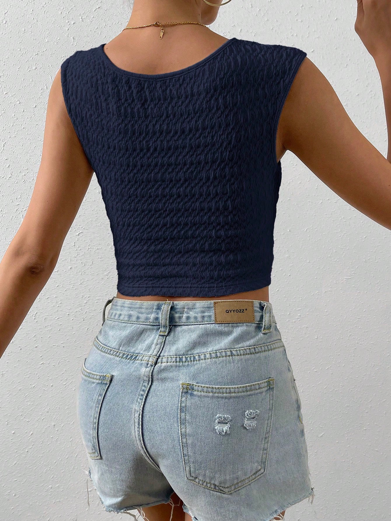 SHEIN Essnce Top corto de cuello cuadrado y textura unicolor para mujer, adecuado para el verano