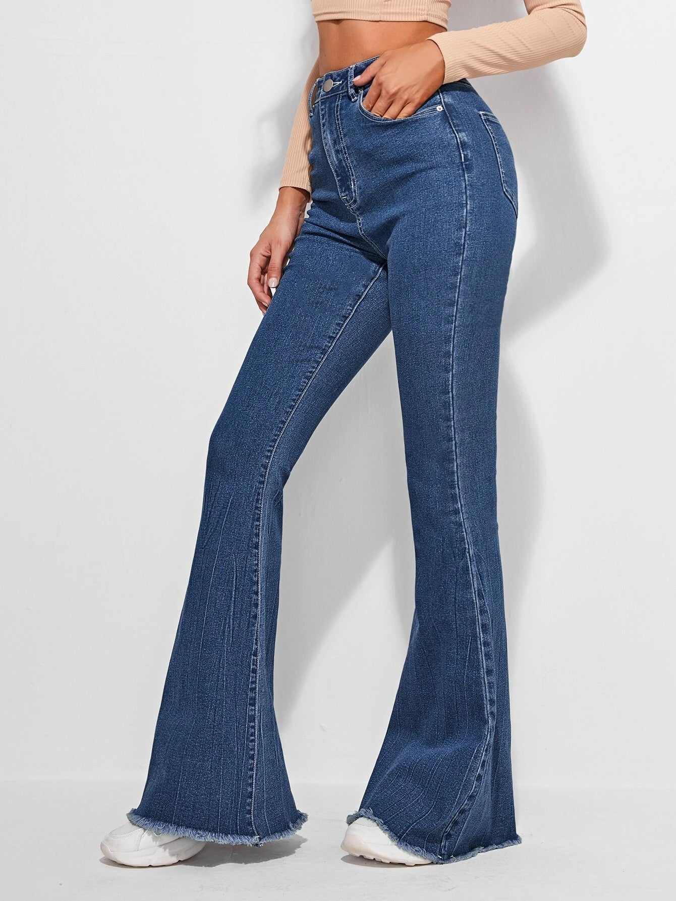 SHEIN Frenchy Jeans de pierna amplia bajo crudo con puntada en contraste
