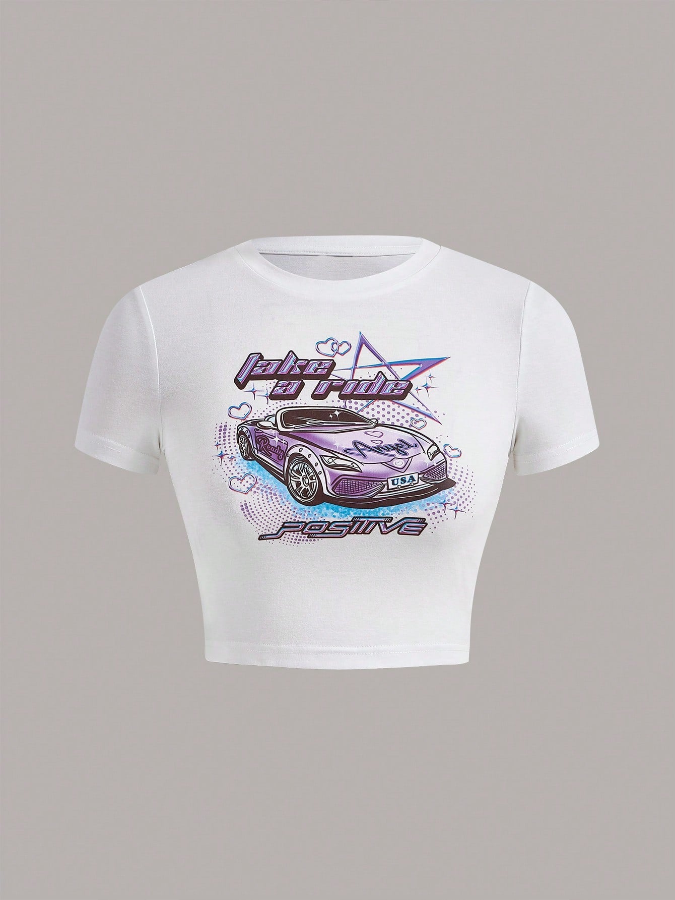SHEIN ICON Bikercore Camiseta crop con estampado de coche y letra