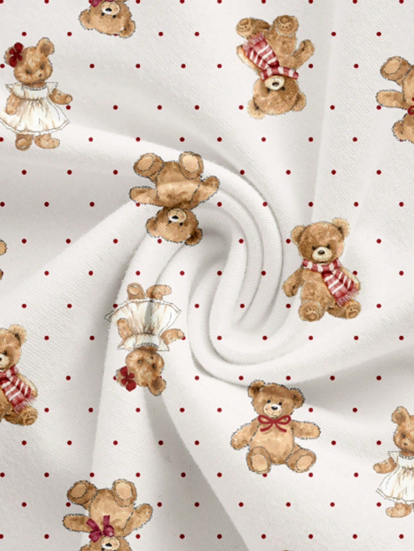 SHEIN ICON Camiseta de mujer de manga larga con estampado de lunares, decoración de encaje y diseño lindo de oso, adecuada para la primavera