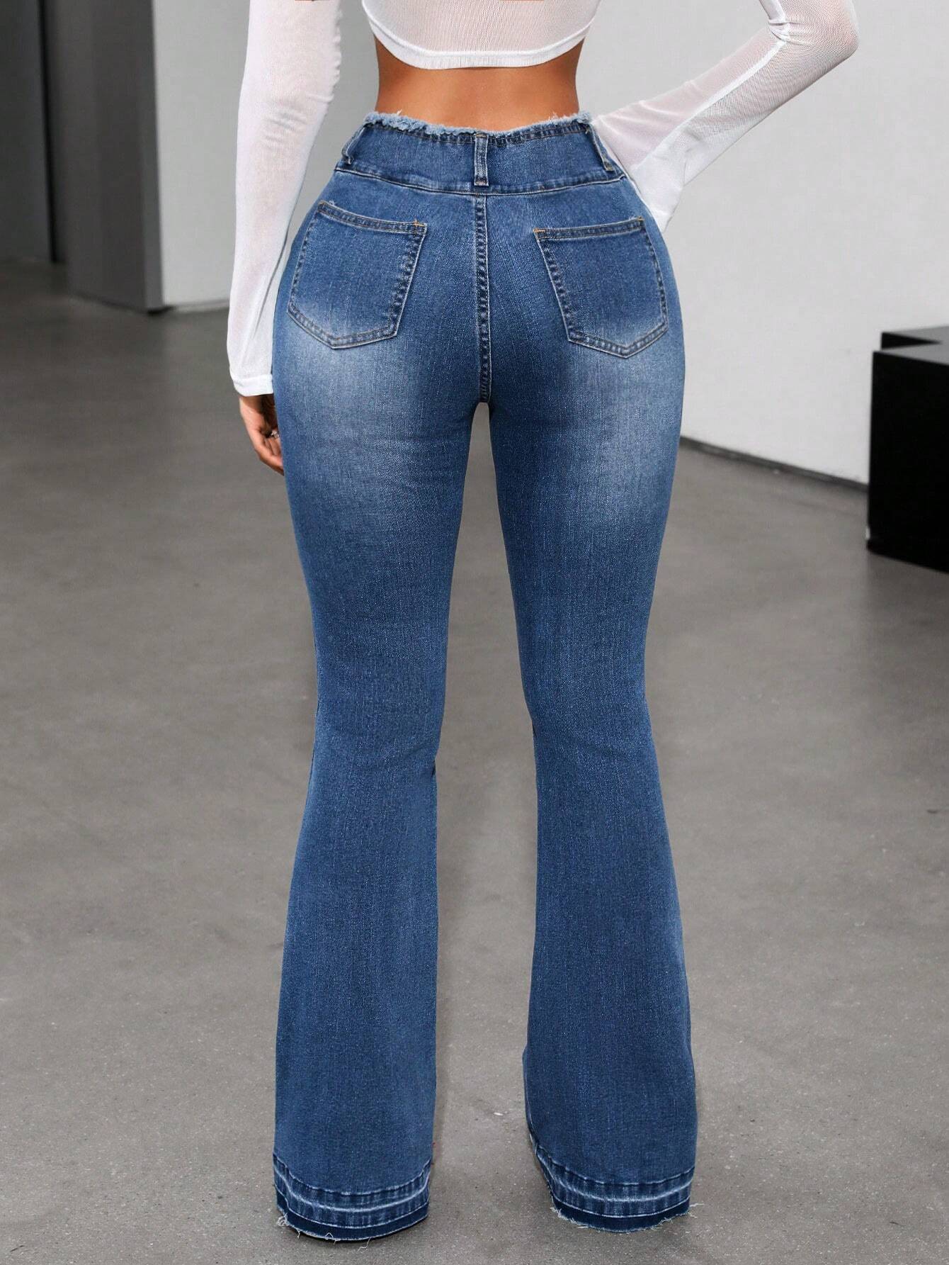 SHEIN ICON Pantalones Vaqueros Acampanados Con Flecos Para Mujer