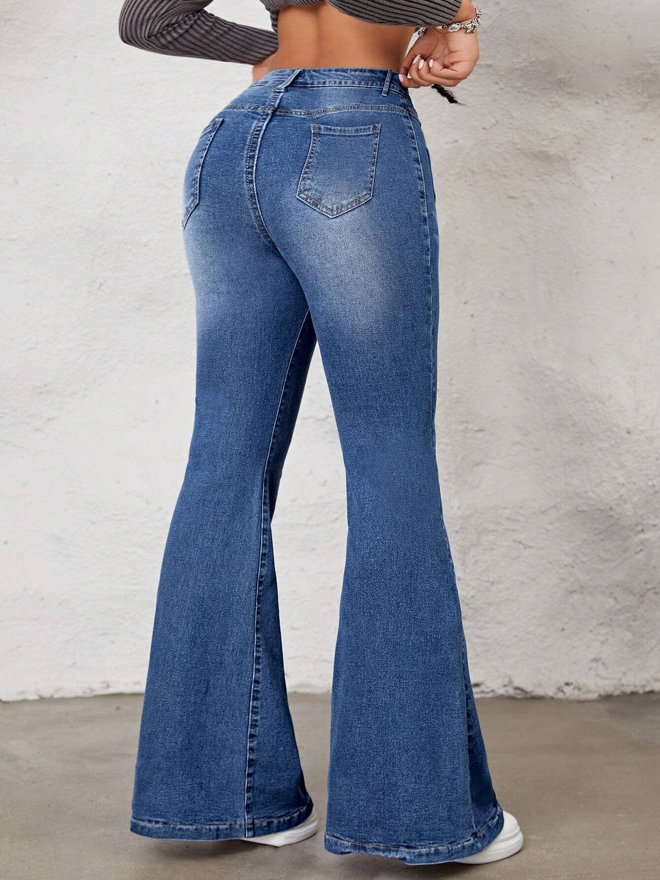 SHEIN ICON Pantalones Vaqueros Acampanados De Estilo Retro
