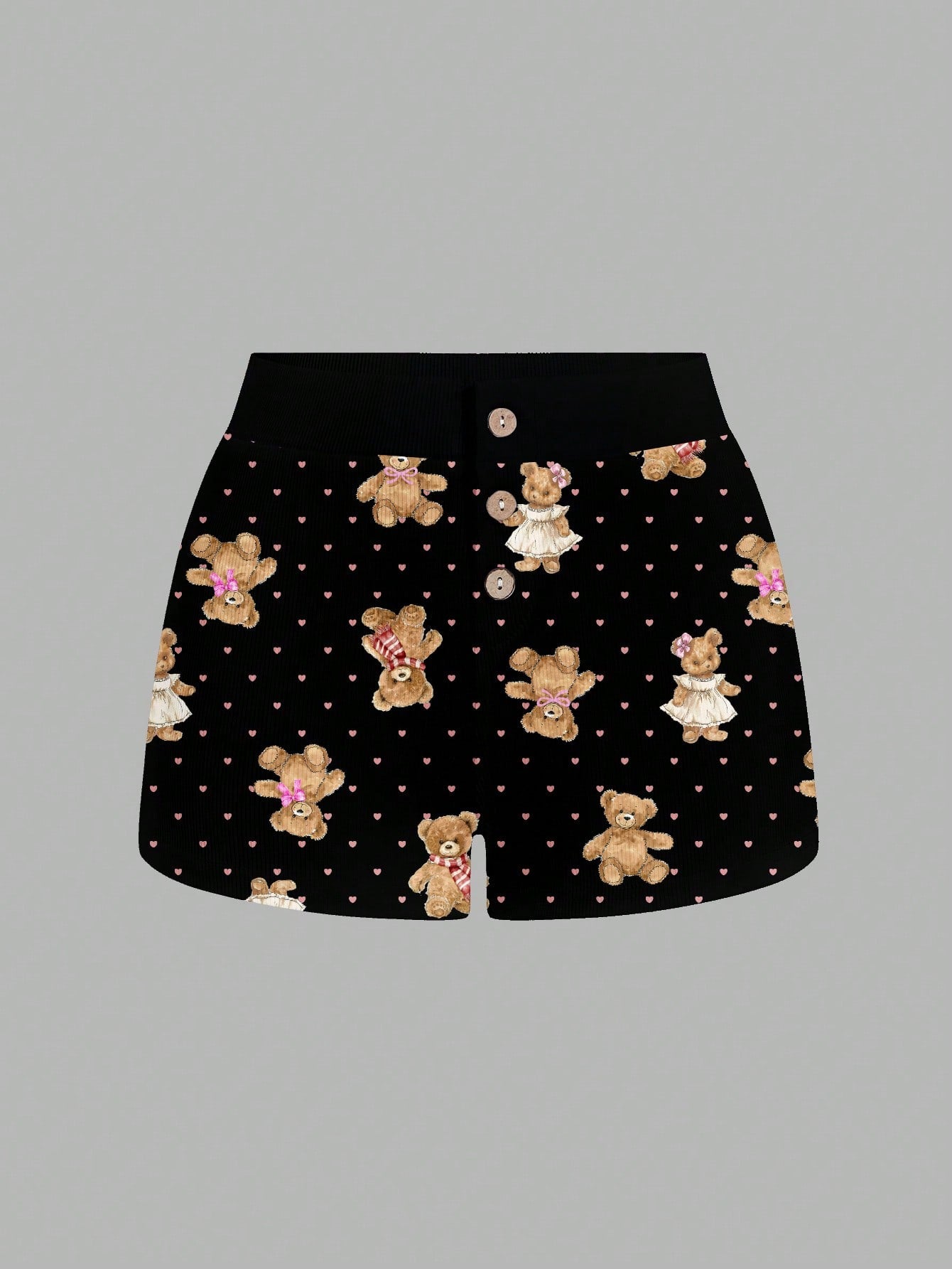 SHEIN ICON Pantalones cortos de casa cómodos y acanalados con diseño lindo de oso de amor, apropiados para el verano, para mujer