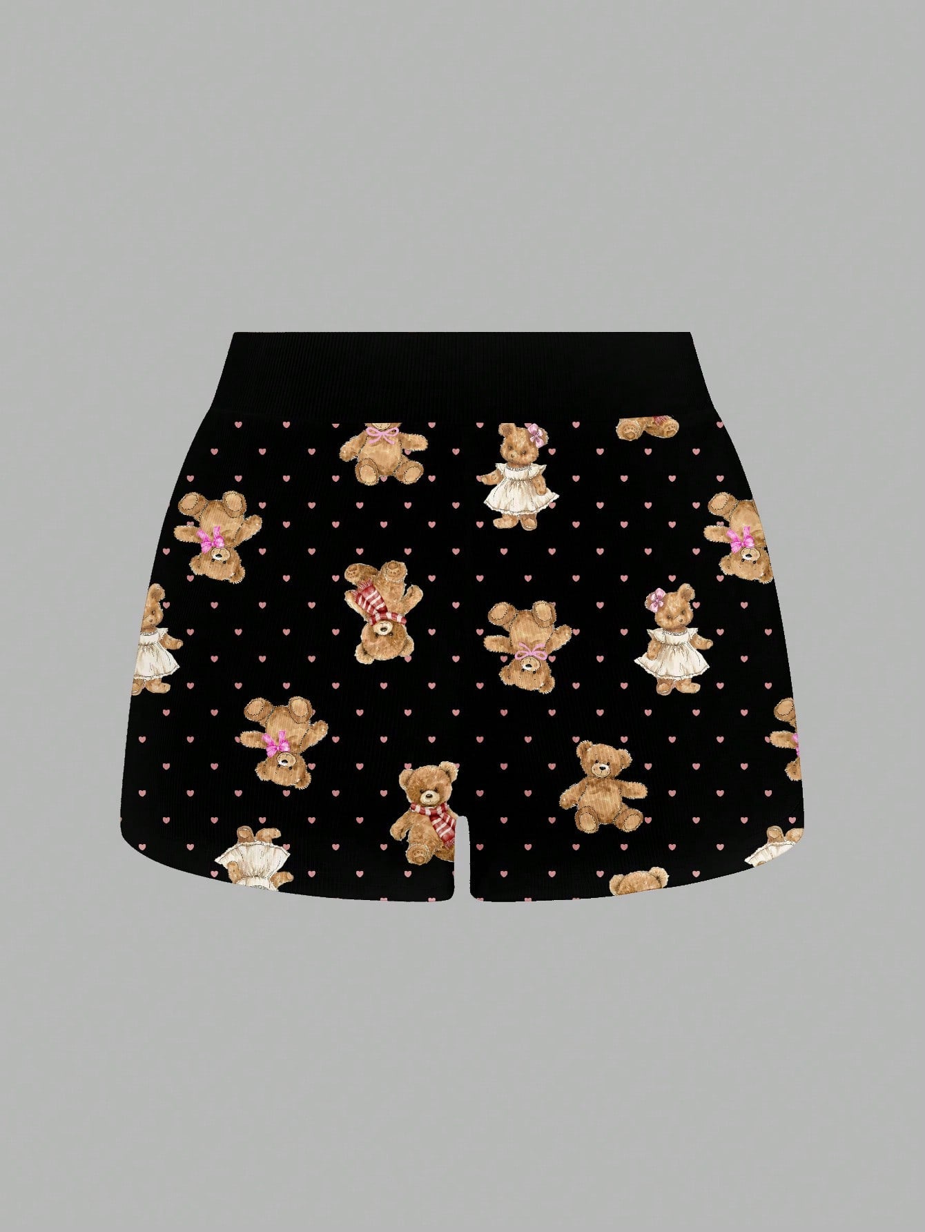 SHEIN ICON Pantalones cortos de casa cómodos y acanalados con diseño lindo de oso de amor, apropiados para el verano, para mujer