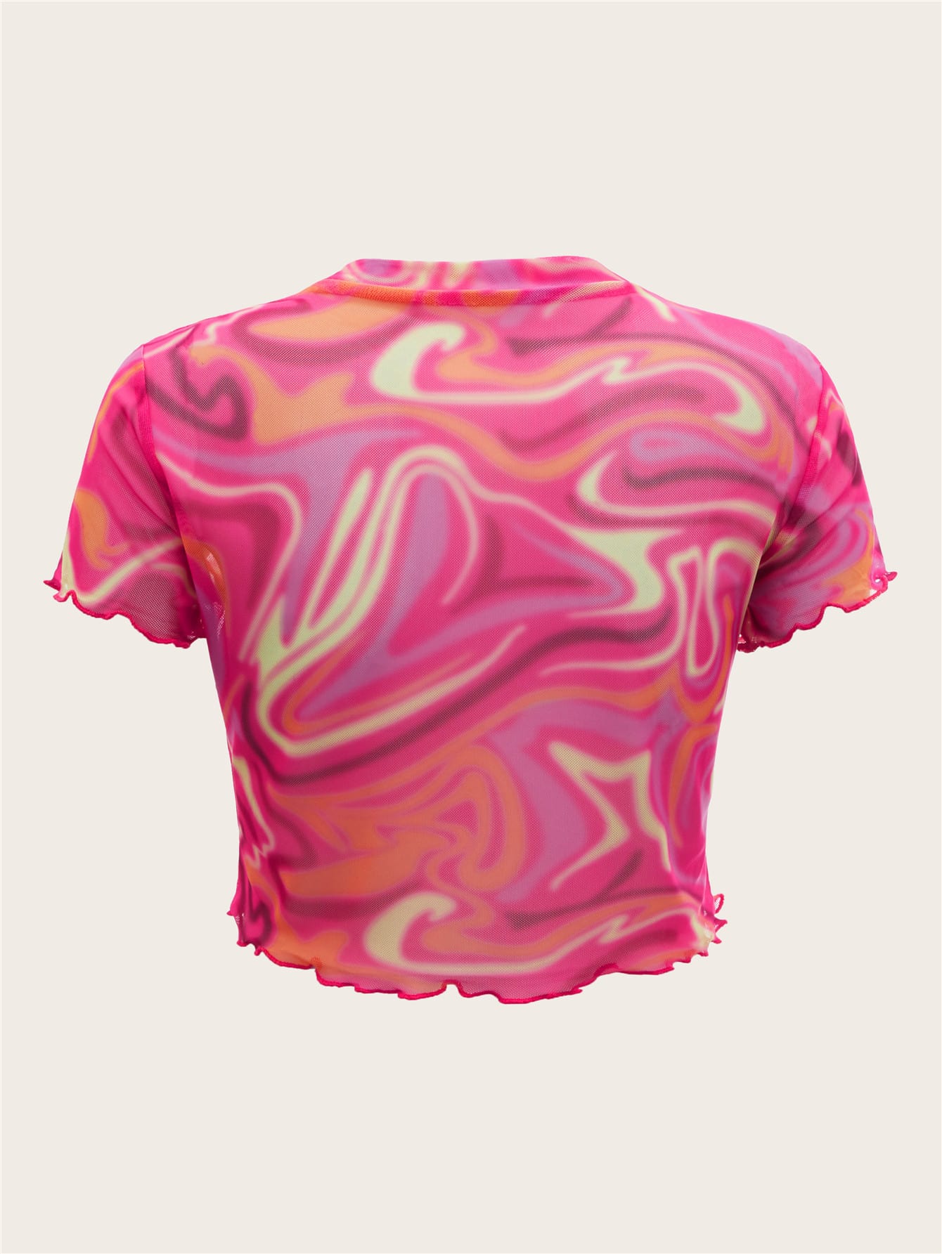SHEIN ICON Top 90s con estampado de mármol ribete en forma de lechuga corto de malla
