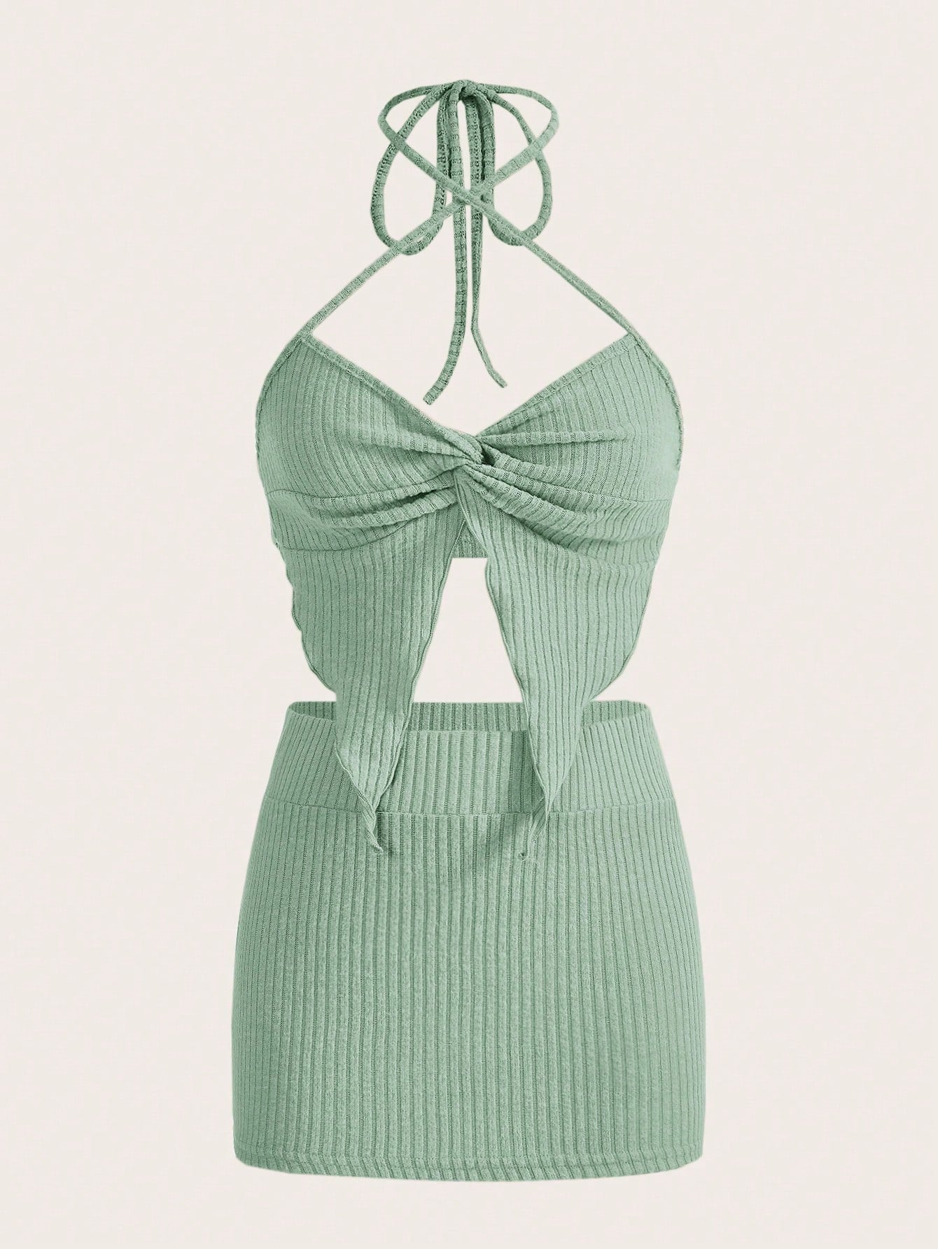 SHEIN ICON Top Halter Con Nudo En La Parte Delantera Y Falda A Juego