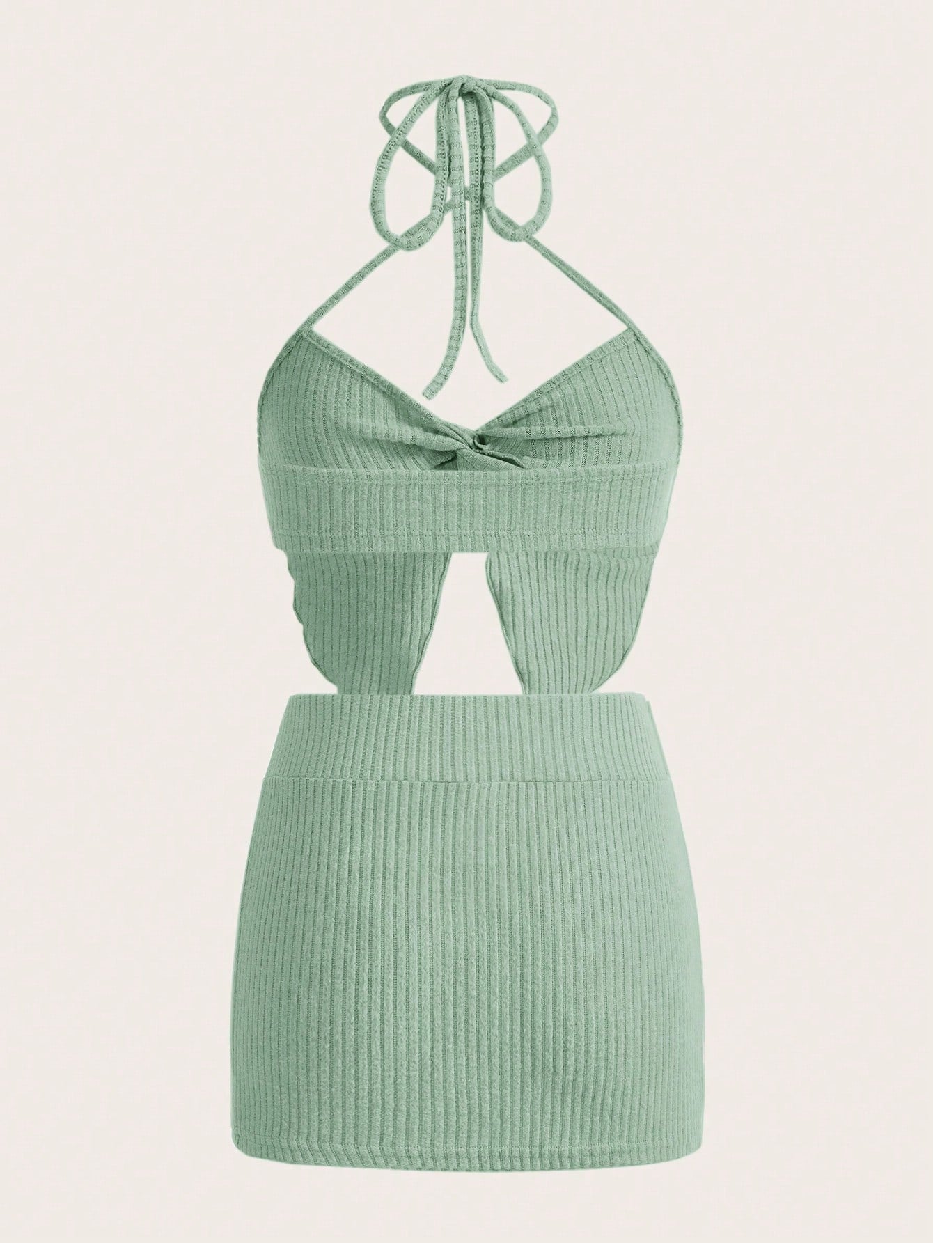 SHEIN ICON Top Halter Con Nudo En La Parte Delantera Y Falda A Juego