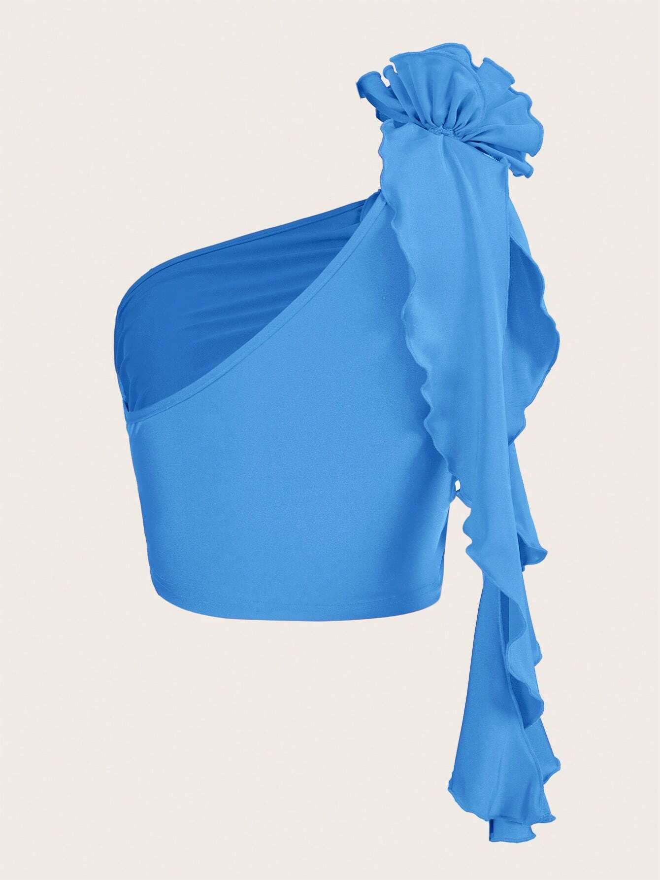 SHEIN ICON Top crop de un hombro fruncido detalle ribete con fruncido rosetón 3D
