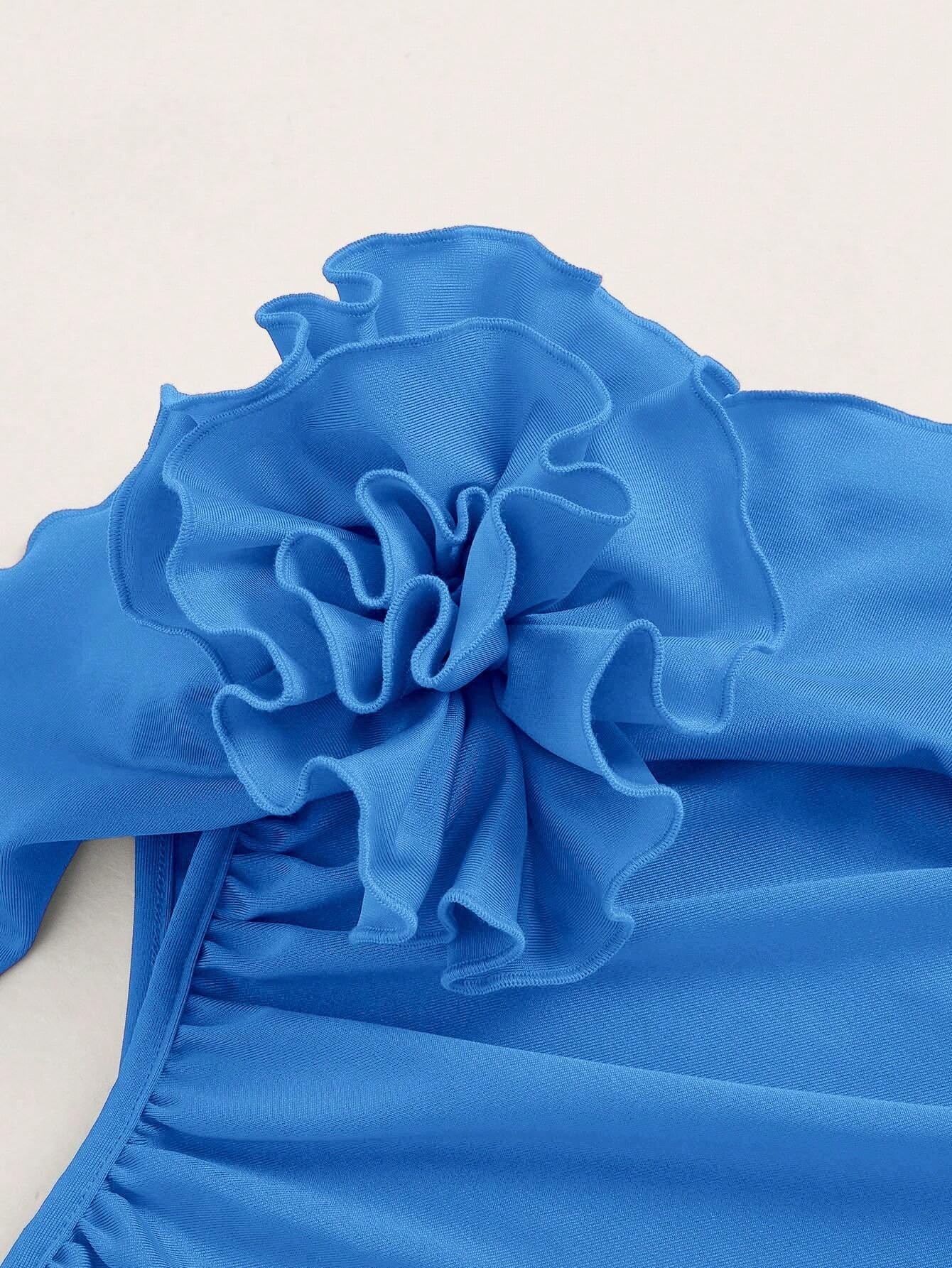 SHEIN ICON Top crop de un hombro fruncido detalle ribete con fruncido rosetón 3D