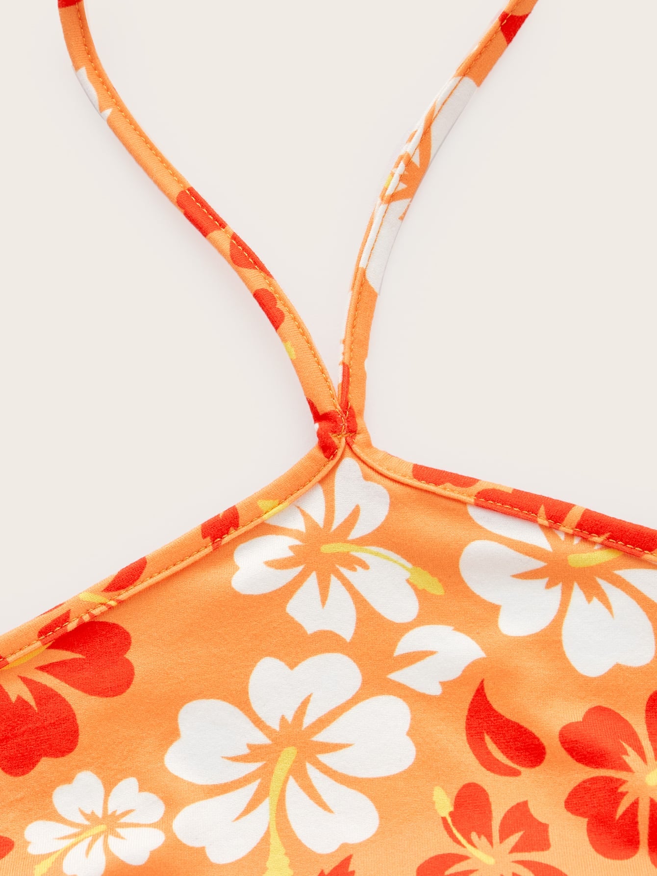 SHEIN ICON Top halter con estampado floral ribete en forma de lechuga de espalda abierta con cordón