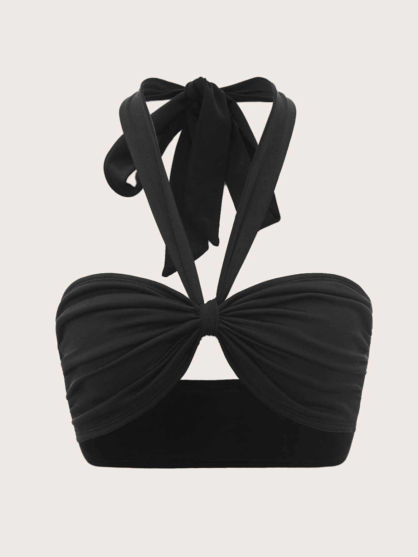 SHEIN ICON Top halter corto de espalda abierta pecho con fruncido