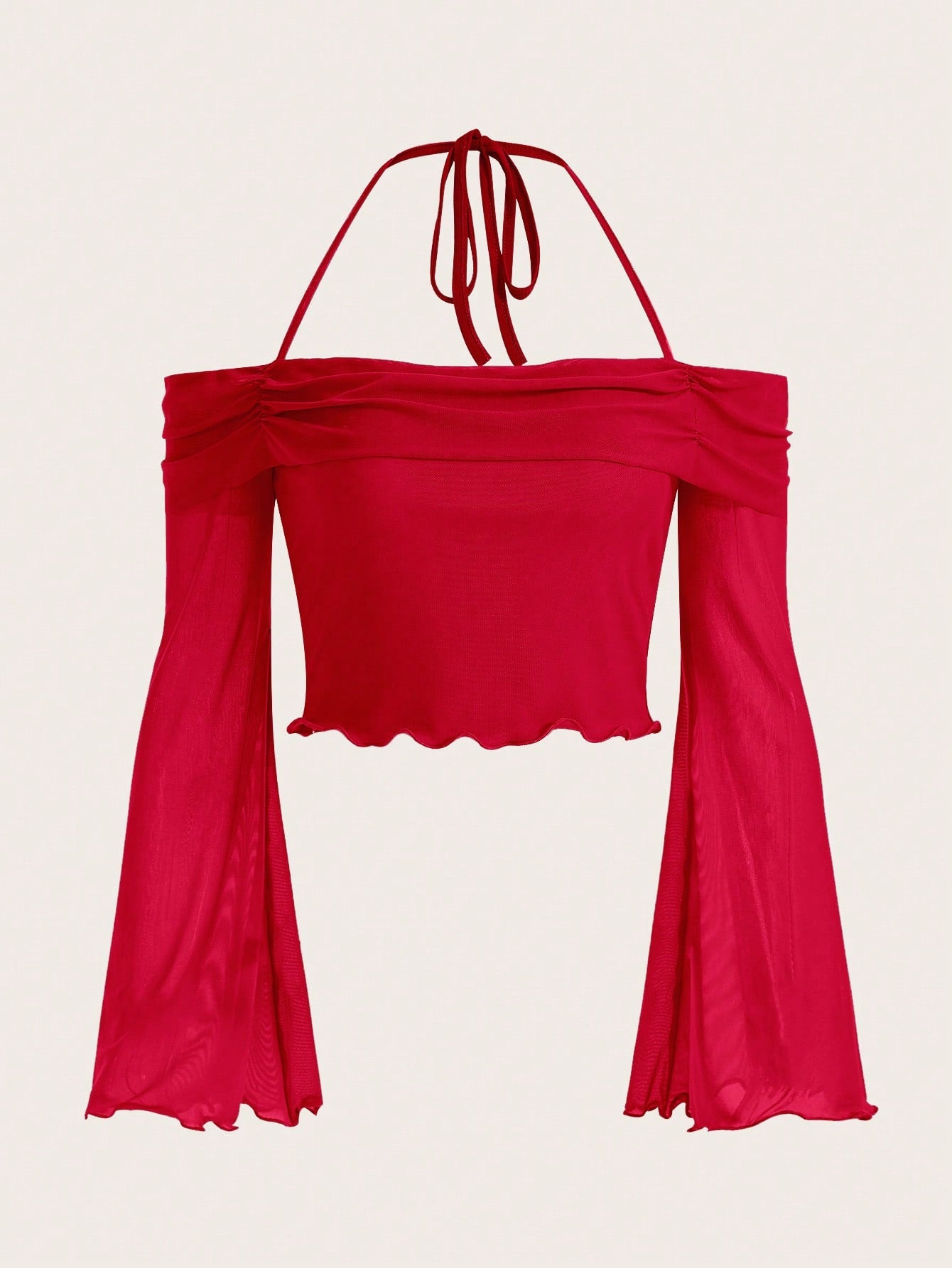SHEIN ICON Top unicolor fruncido de cuello halter de manga amplia