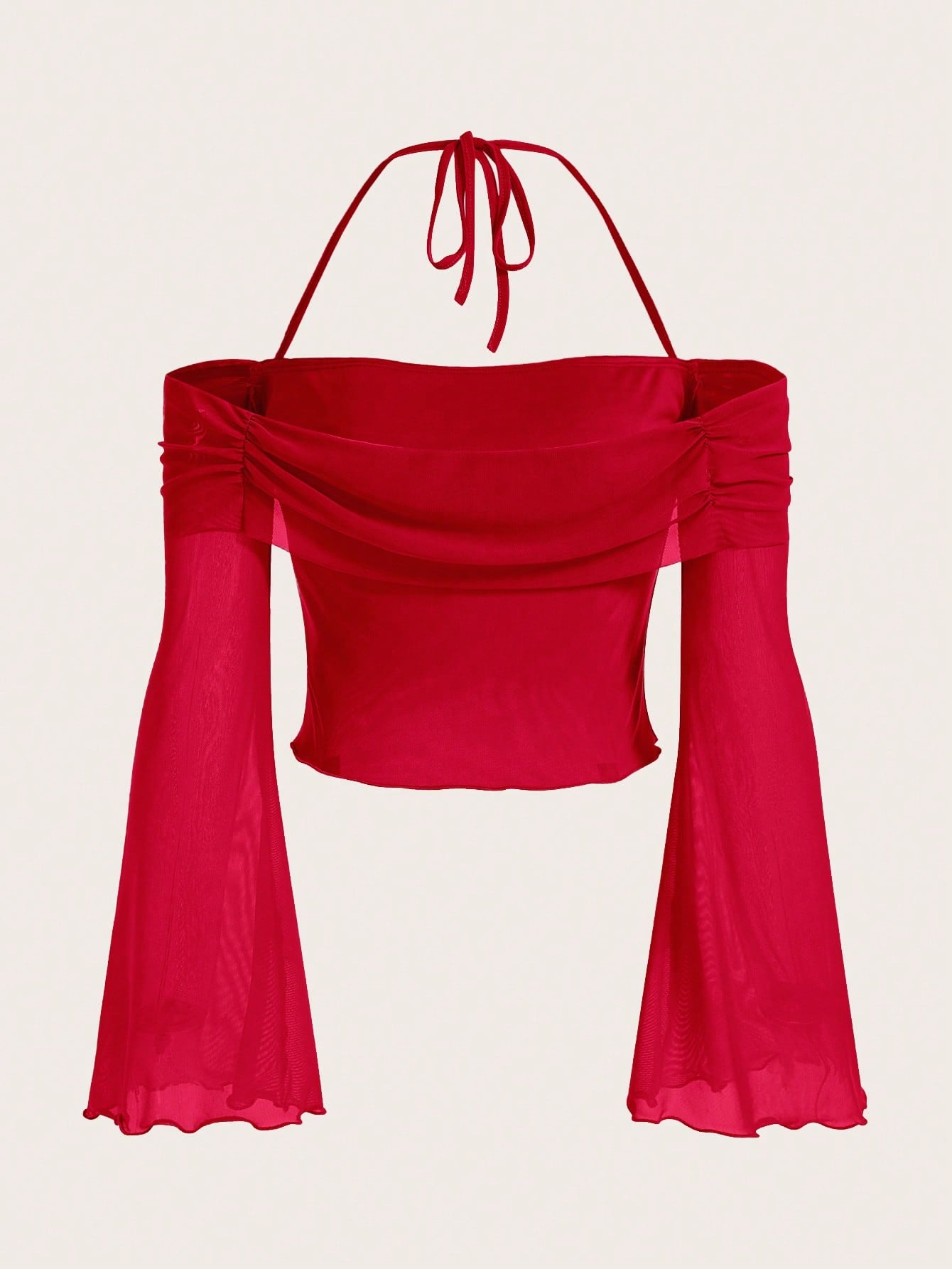 SHEIN ICON Top unicolor fruncido de cuello halter de manga amplia