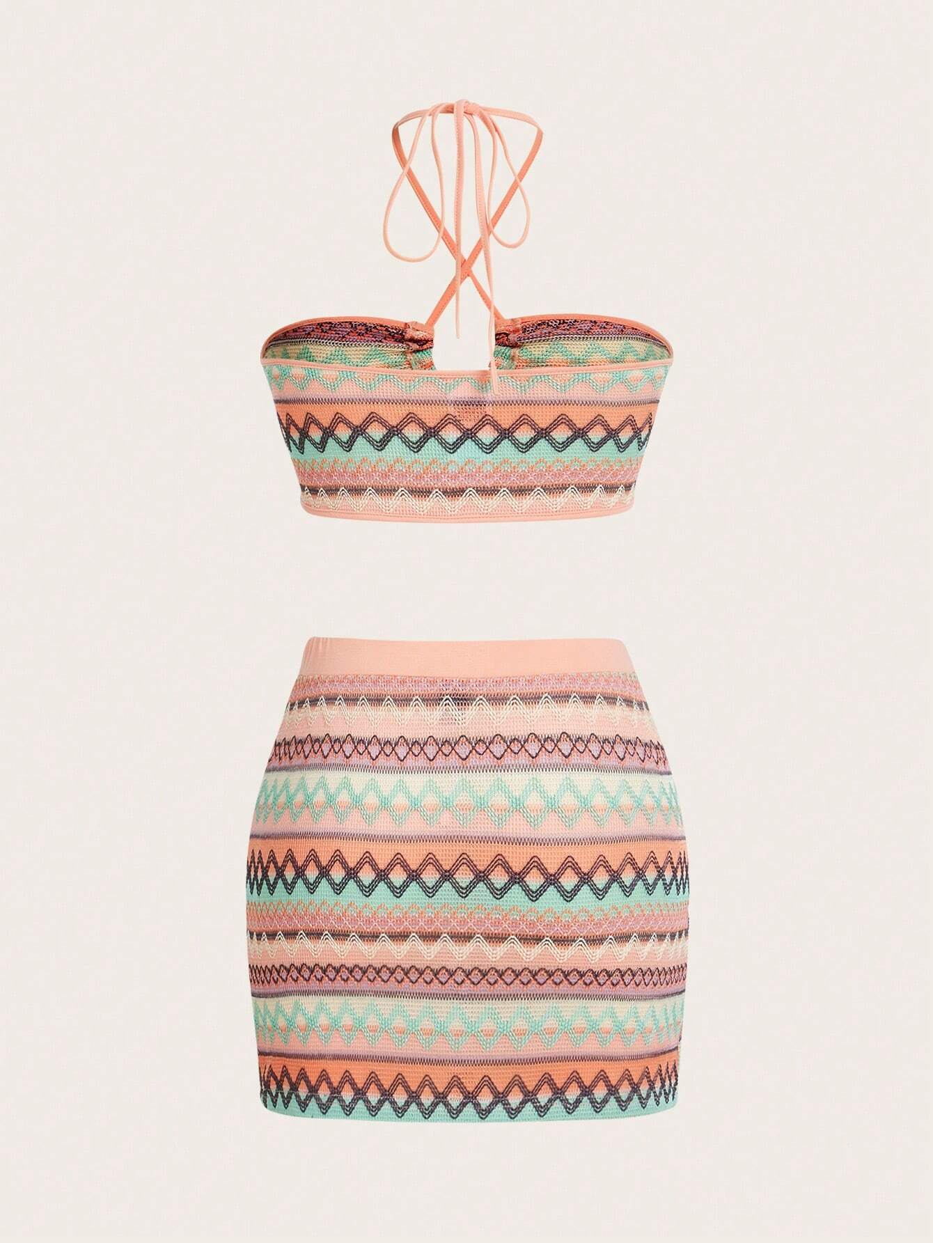 SHEIN ICON con estampado de cheurón Top halter & Falda ajustada - Conjunto