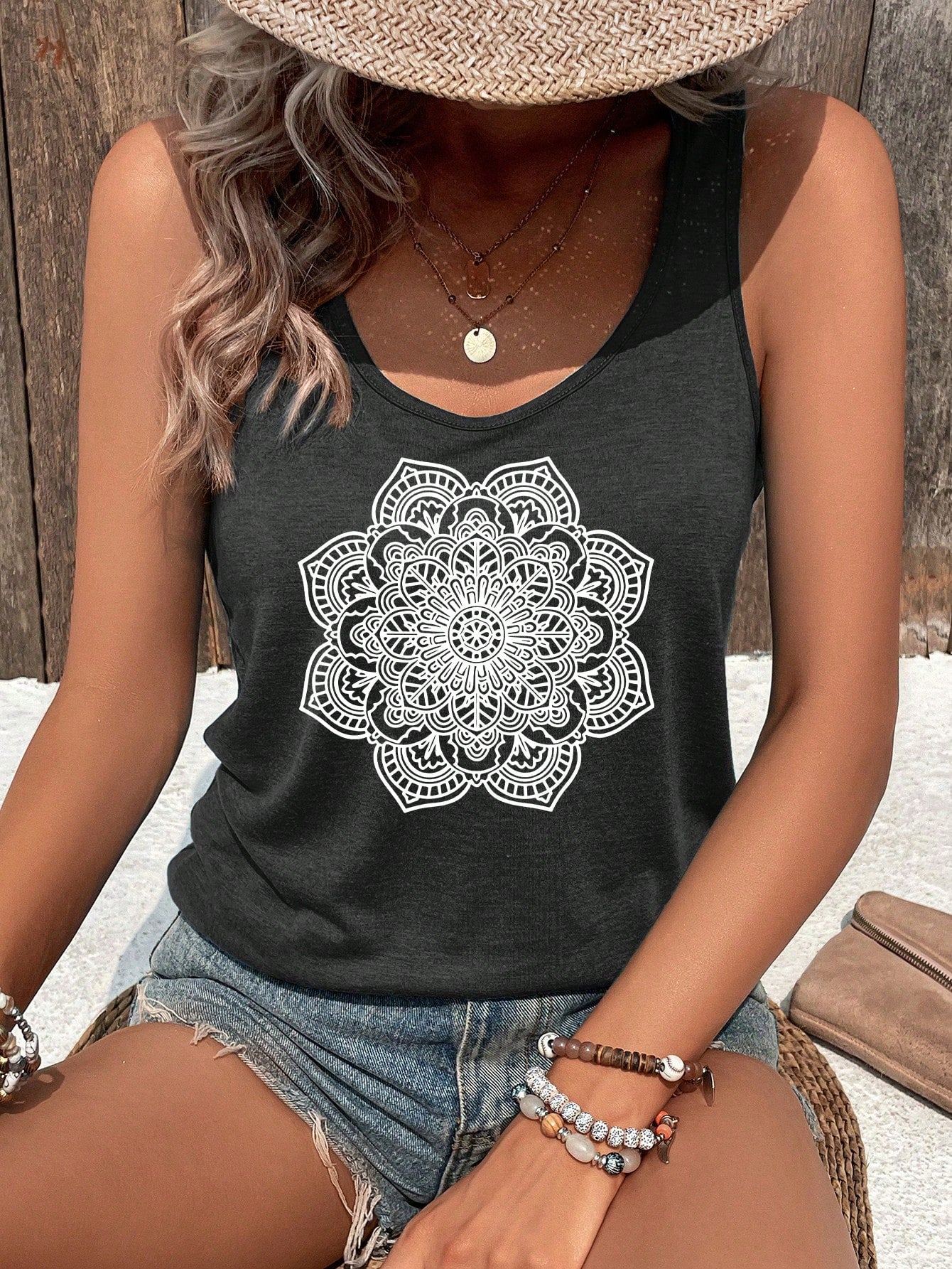 SHEIN LUNE Camiseta sin mangas de mujer con estampado floral