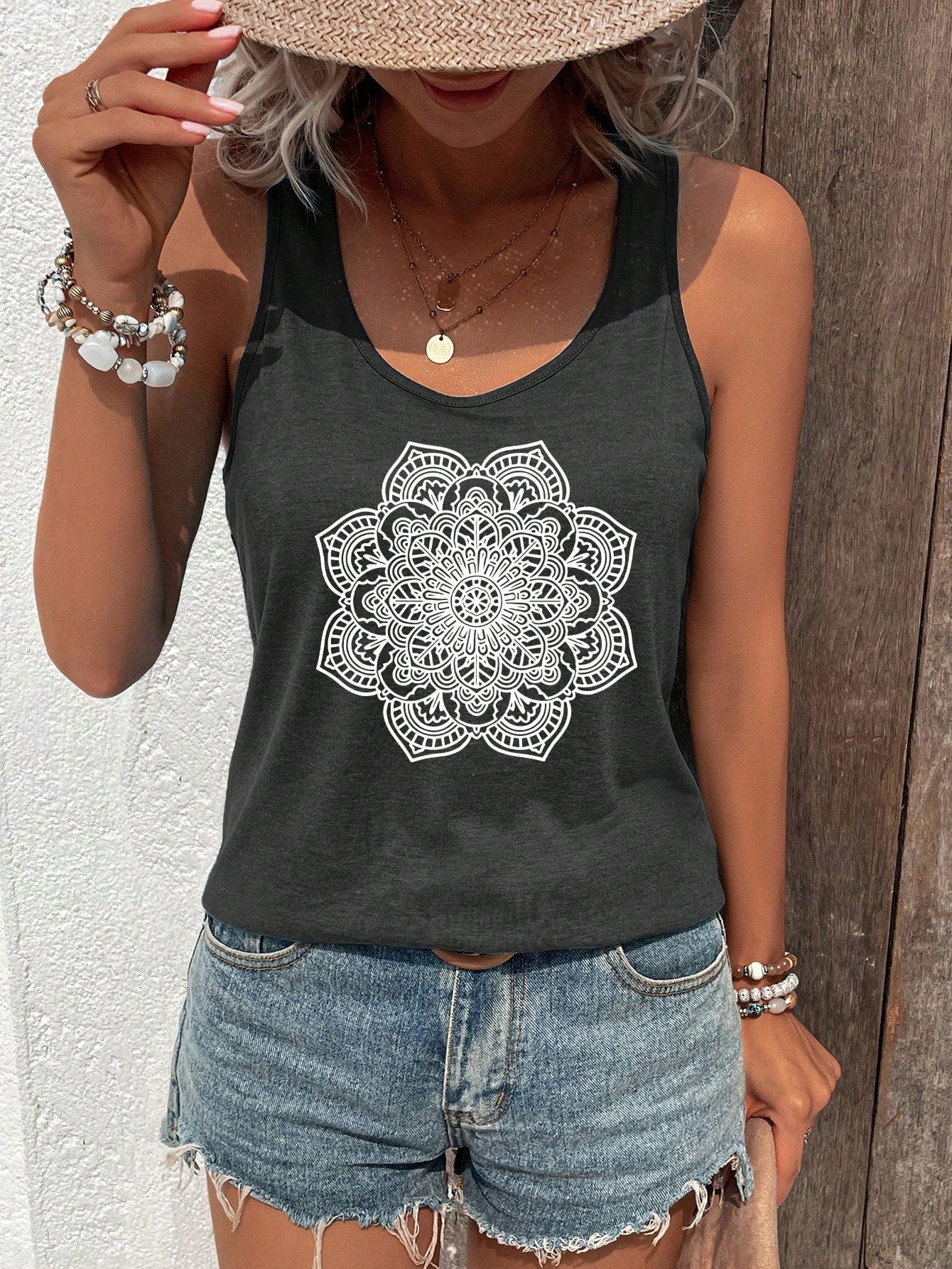 SHEIN LUNE Camiseta sin mangas de mujer con estampado floral