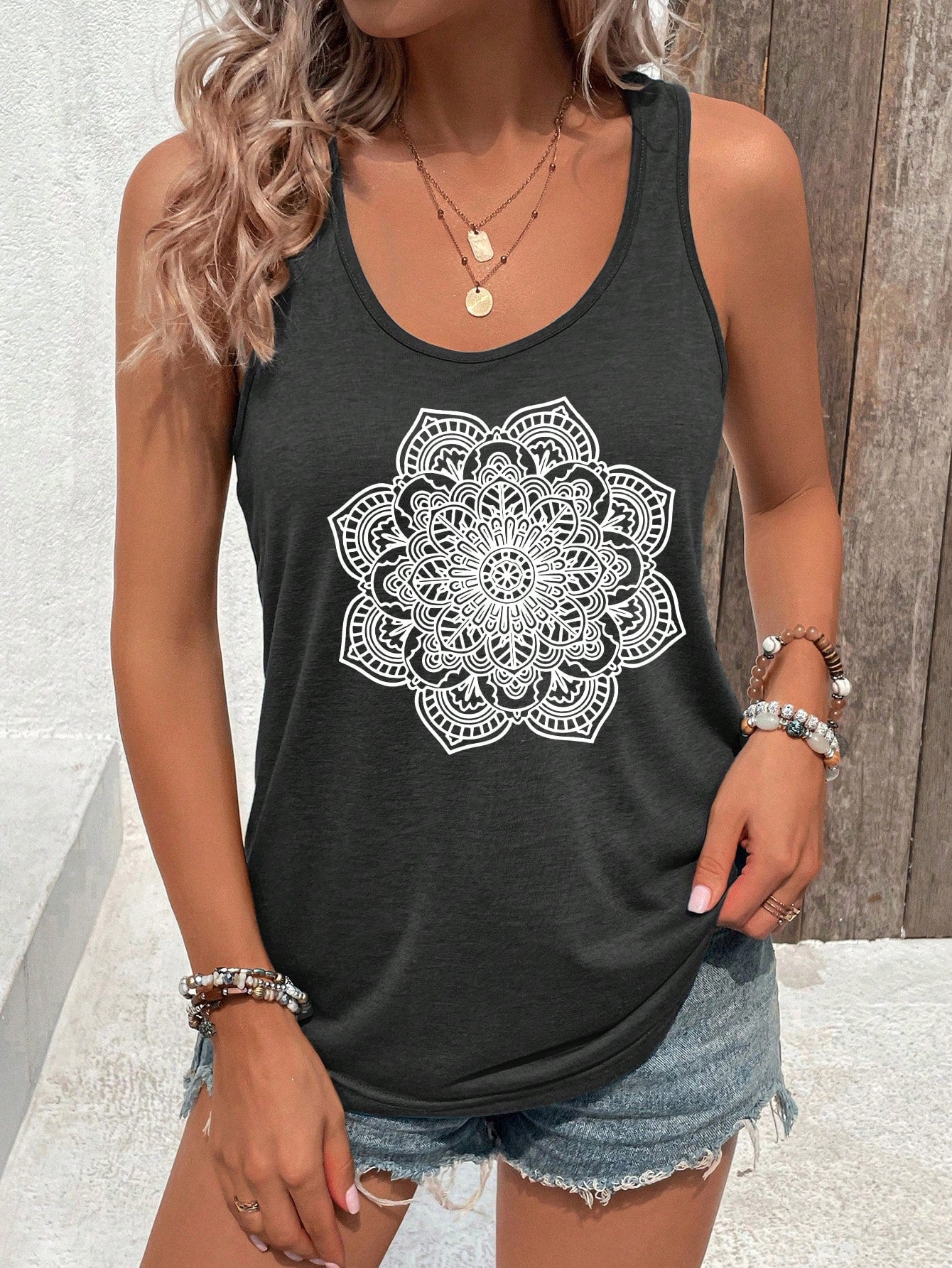 SHEIN LUNE Camiseta sin mangas de mujer con estampado floral