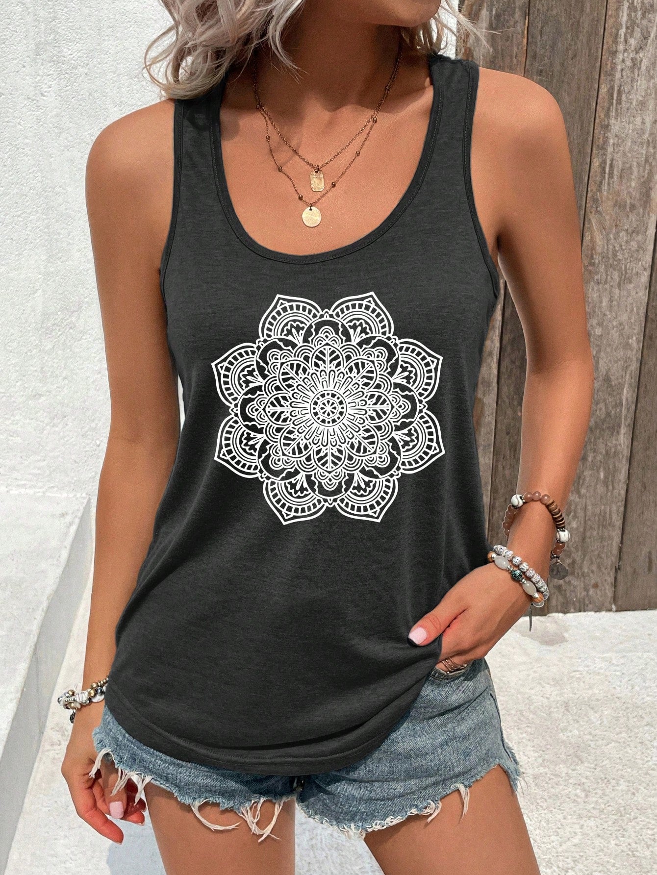 SHEIN LUNE Camiseta sin mangas de mujer con estampado floral