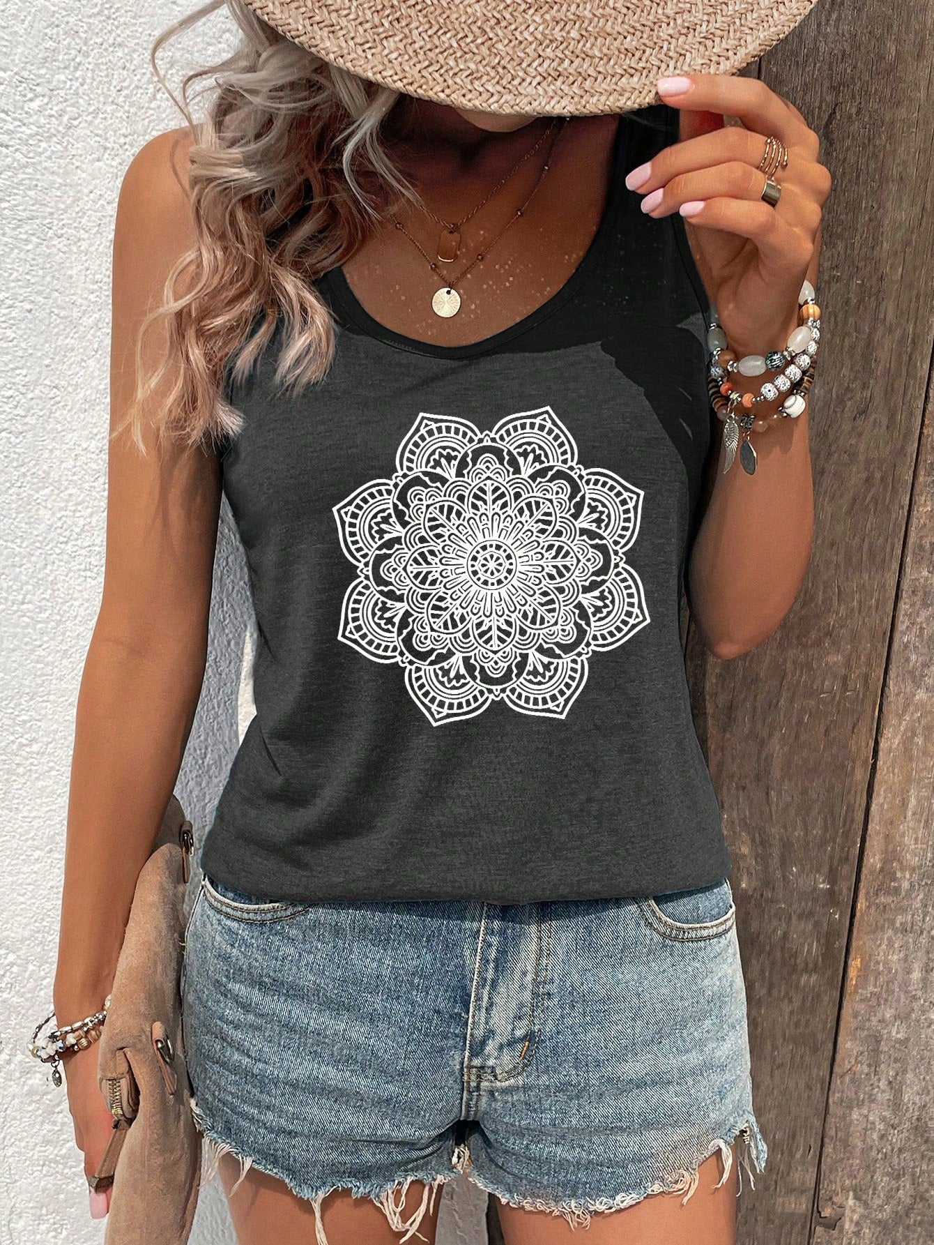 SHEIN LUNE Camiseta sin mangas de mujer con estampado floral