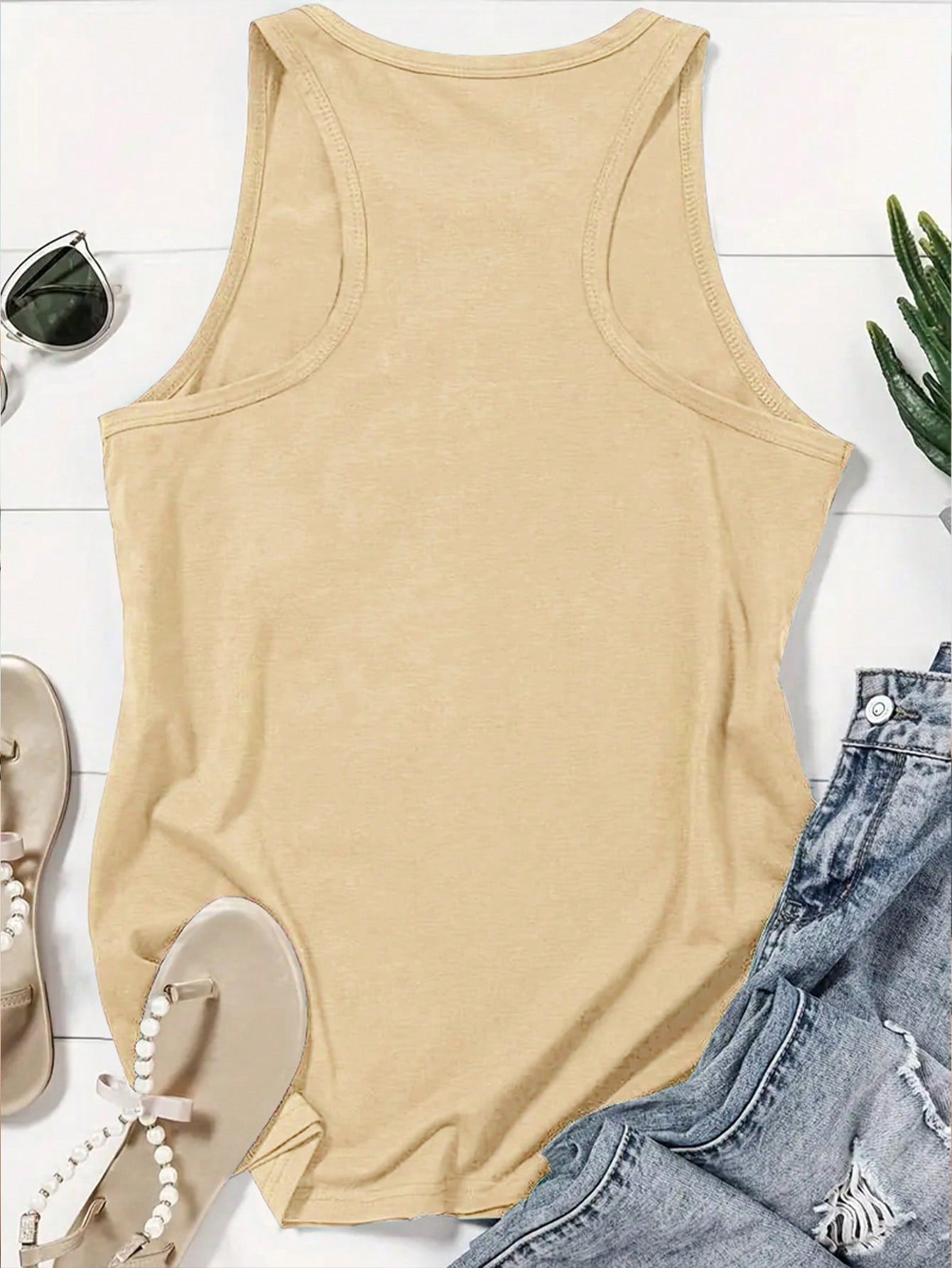 SHEIN LUNE Top de tanque sin mangas estampado de estilo simple para uso diario de mujeres
