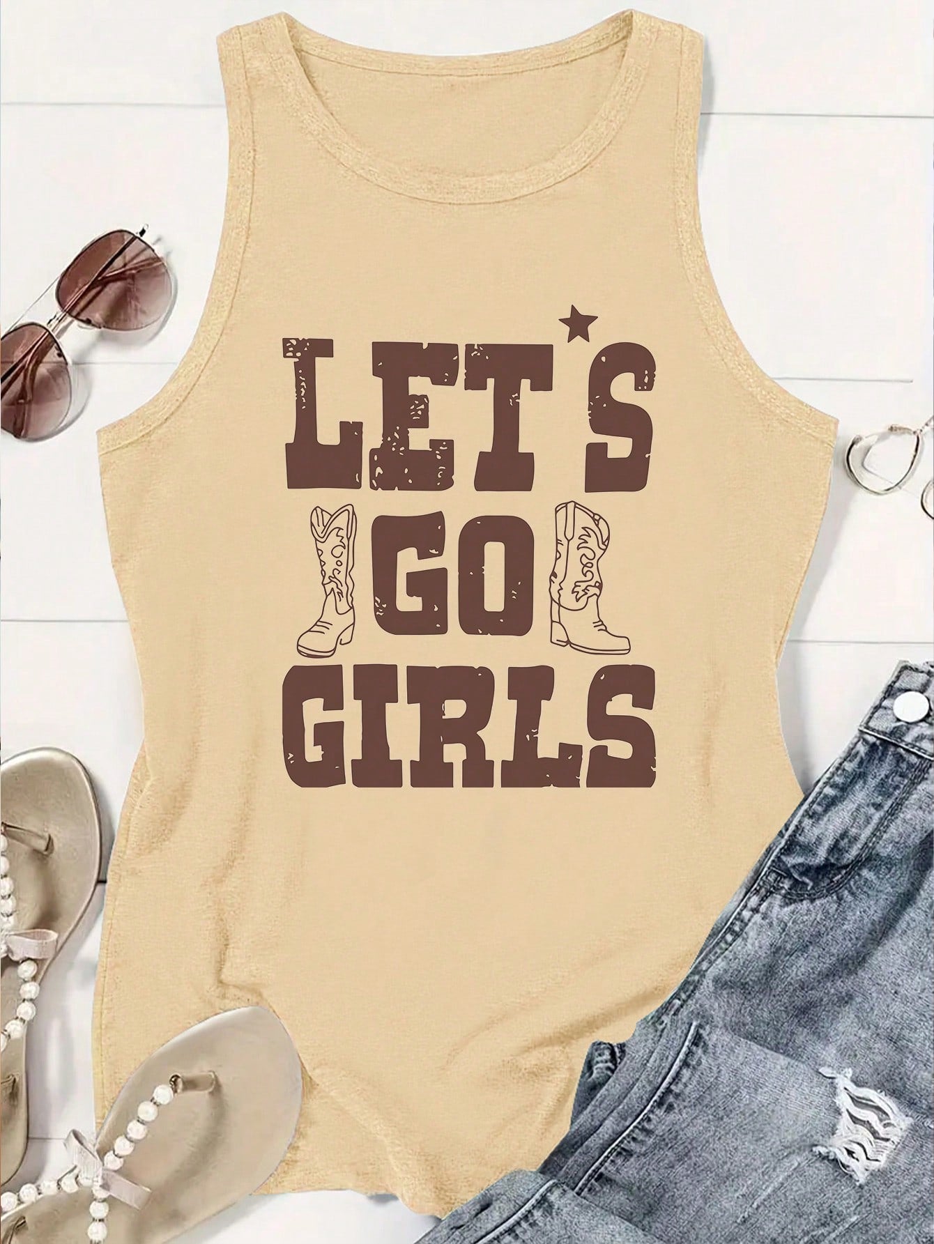 SHEIN LUNE Top de tanque sin mangas estampado de estilo simple para uso diario de mujeres