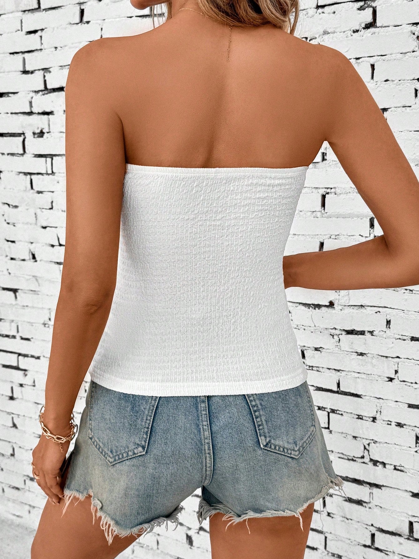 SHEIN LUNE Top de tubo texturizado blanco para mujer, ajustado y casual para festivales de música de verano y vacaciones
