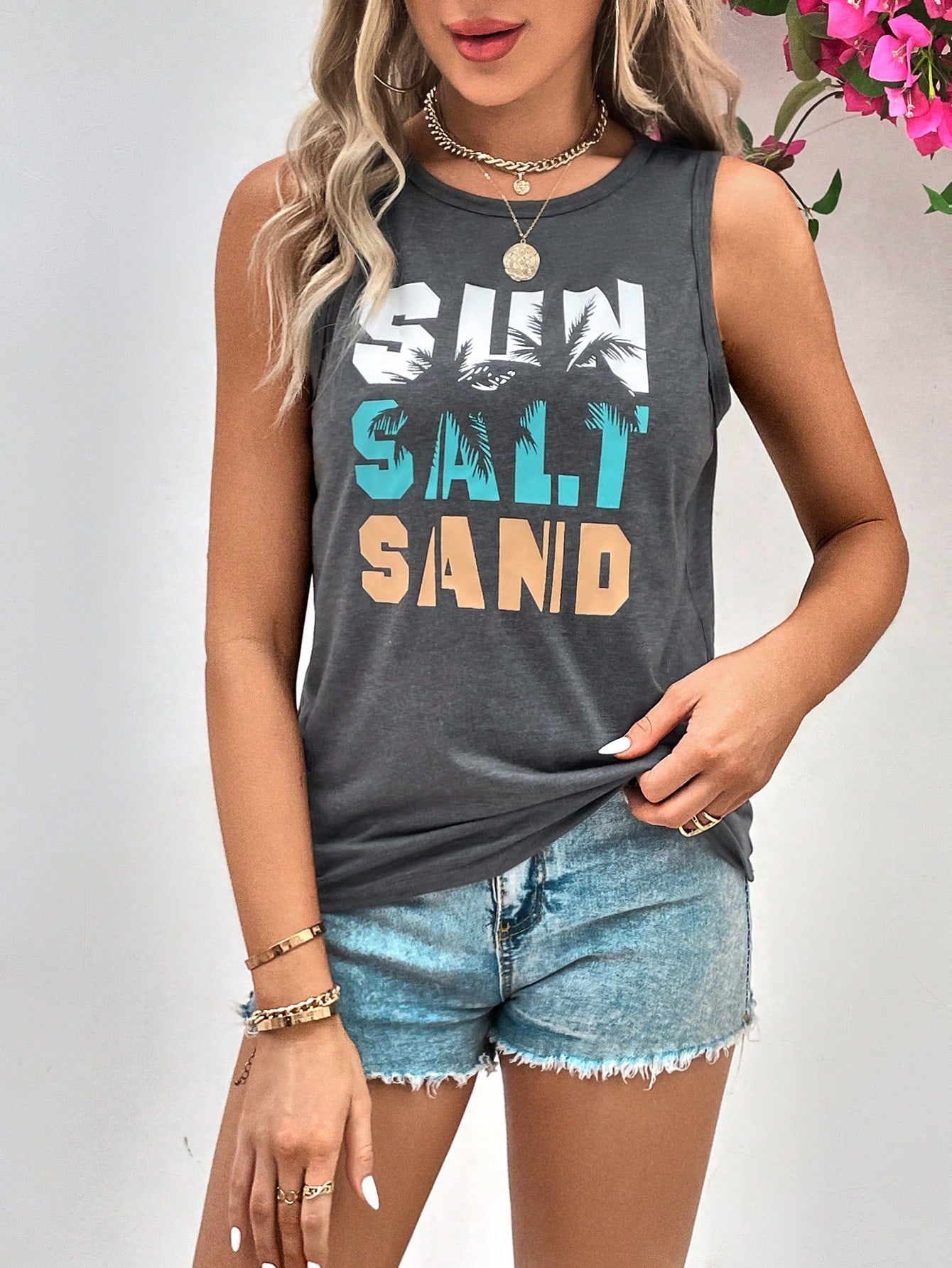 SHEIN LUNE Top tank tropical & con estampado de letra